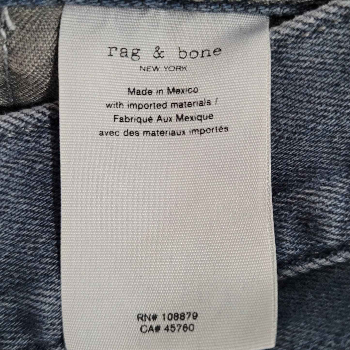 Rag & Bone Grey Blue Denim Fit 2 Slim Straight Stretch Jeans Size 33 (33x29)