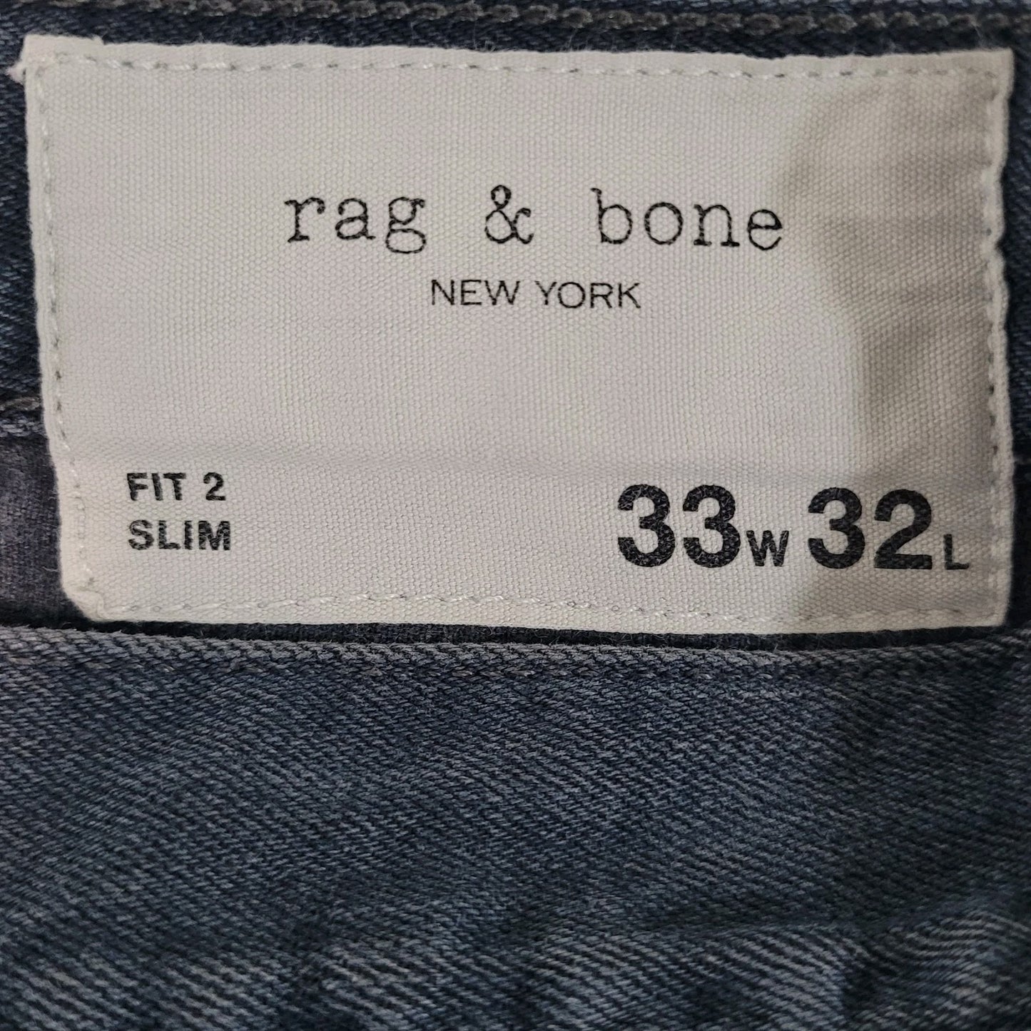 Rag & Bone Grey Blue Denim Fit 2 Slim Straight Stretch Jeans Size 33 (33x29)