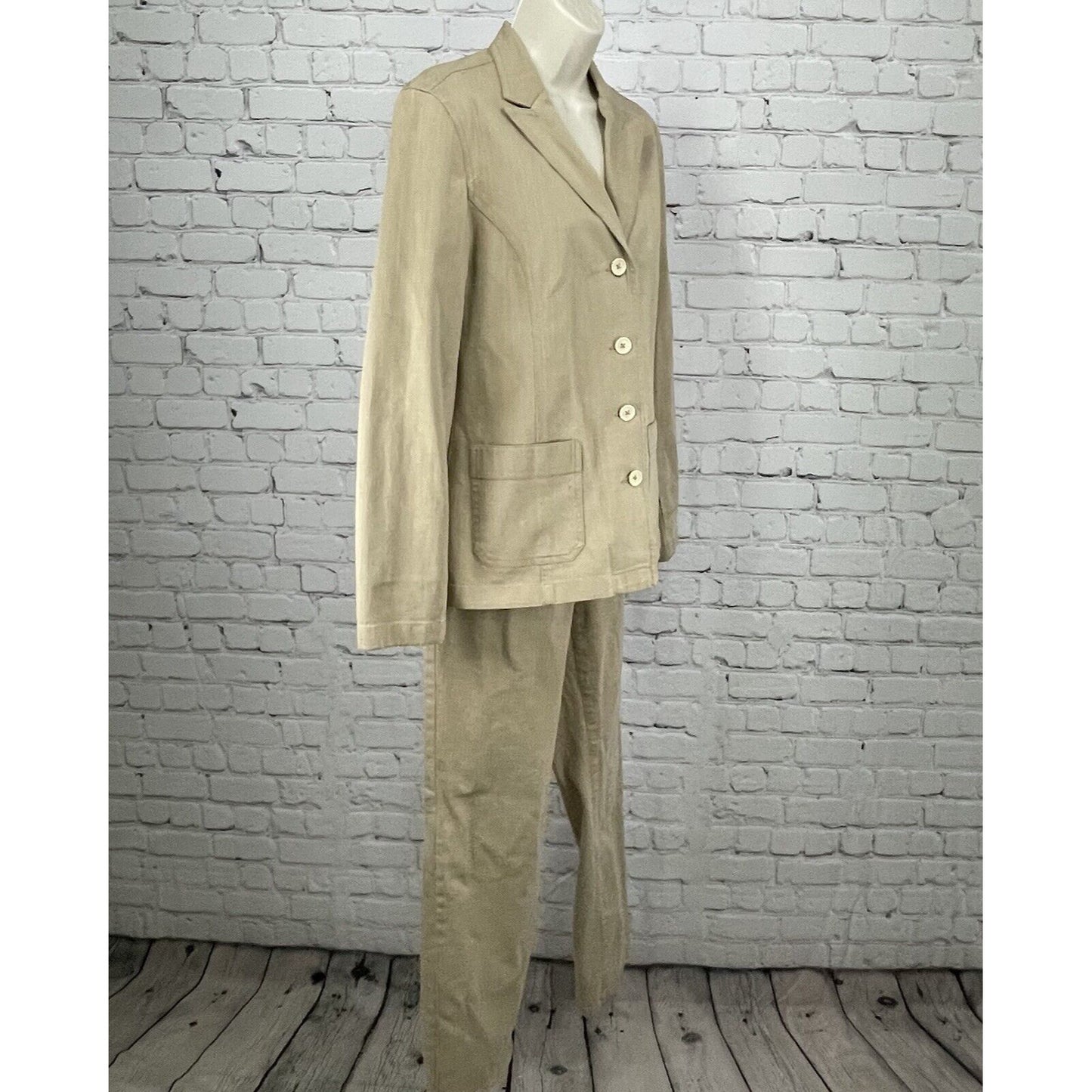 Ann Taylor Tan 2 Piece Blazer Set Lightweight Stretch Pant Jacket Size 6 (28x30)