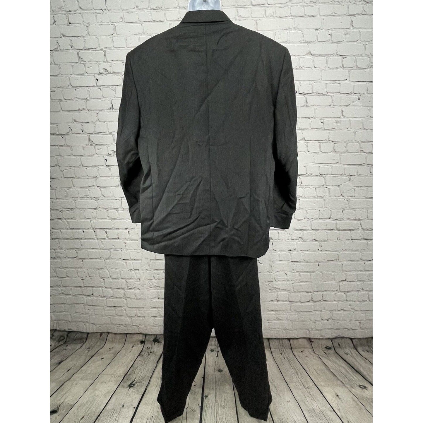 John Henry Black Pebbled Wool Suit 2 Piece Set Blazer Ventless 3 Button Size 48R
