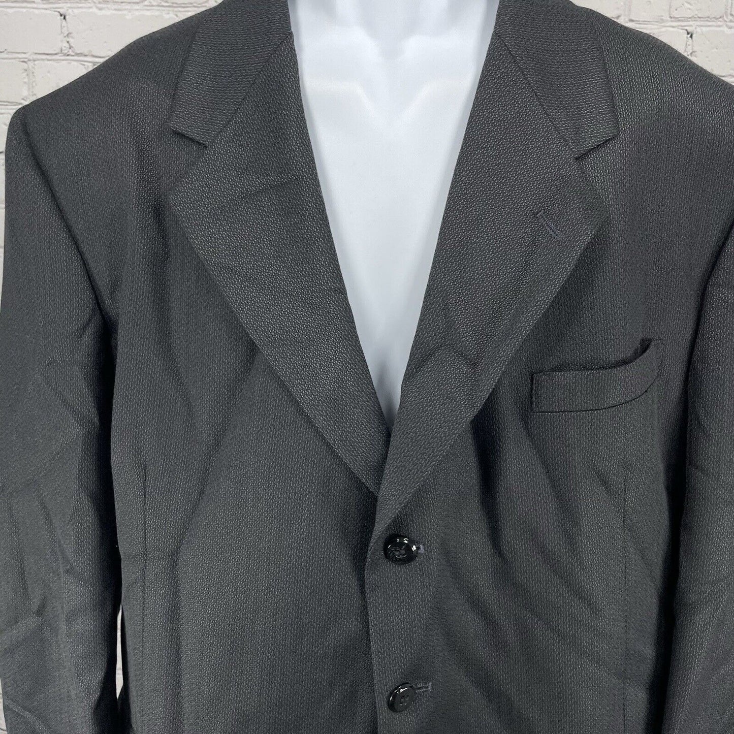 John Henry Black Pebbled Wool Suit 2 Piece Set Blazer Ventless 3 Button Size 48R
