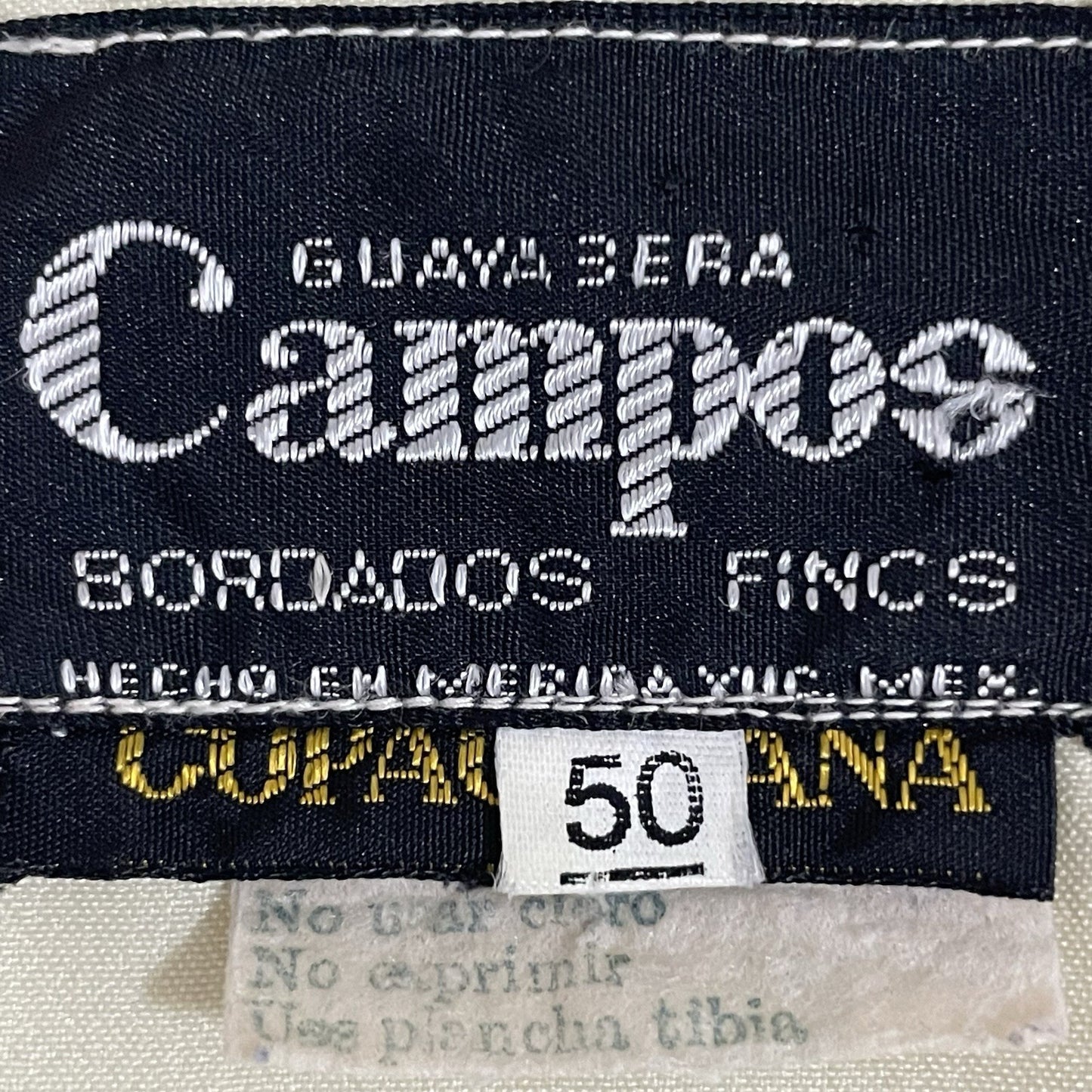 Campos Copacabana Ivory Embroidered Long Sleeve Button Up Guayabera Size 50