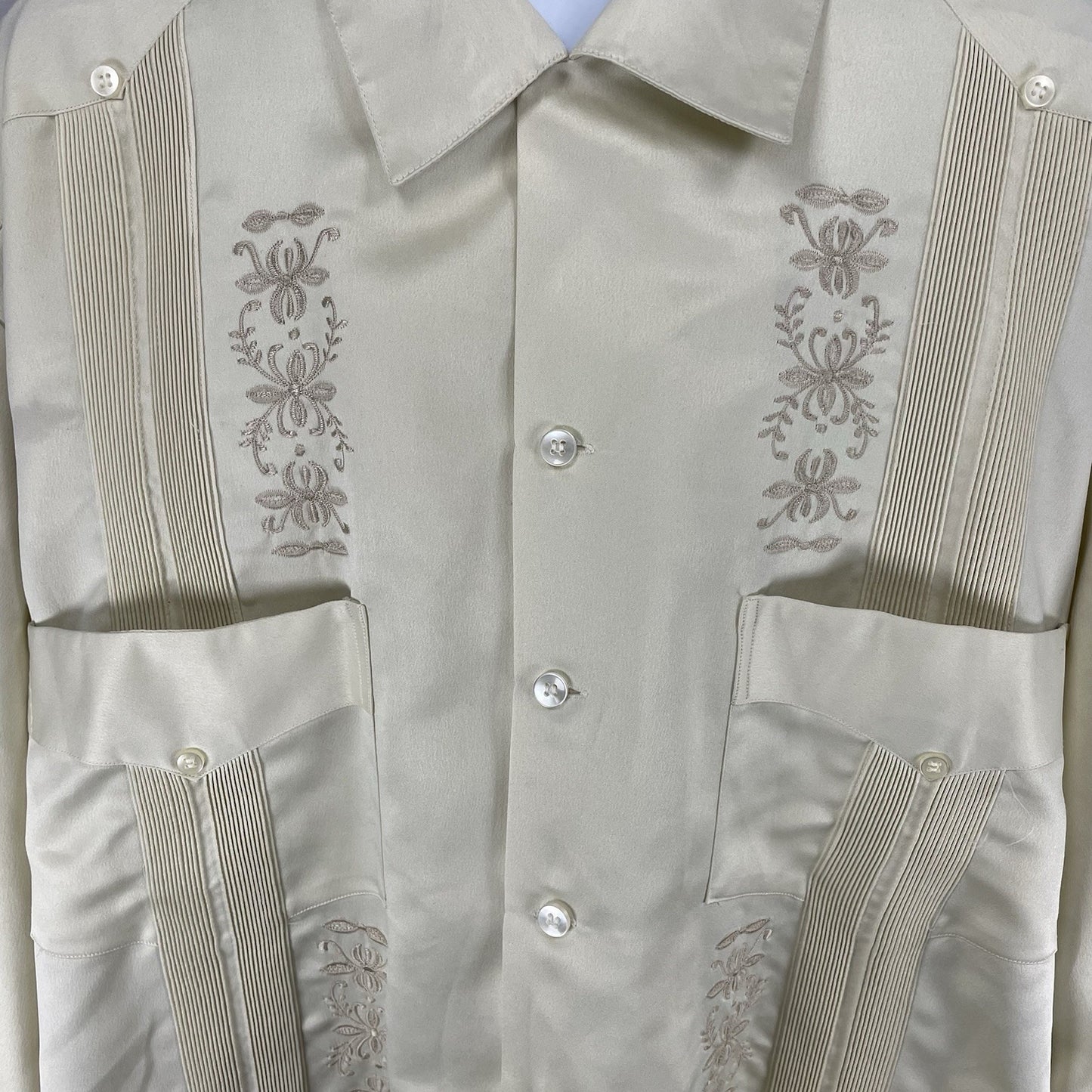 Campos Copacabana Ivory Embroidered Long Sleeve Button Up Guayabera Size 50