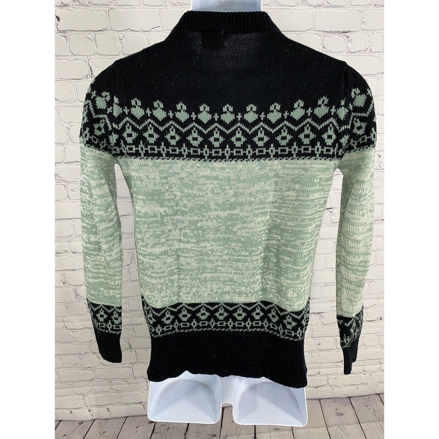 VTG Montgomery Ward Black Green Cable Knit Pullover Long Sleeve Sweater Mens 34