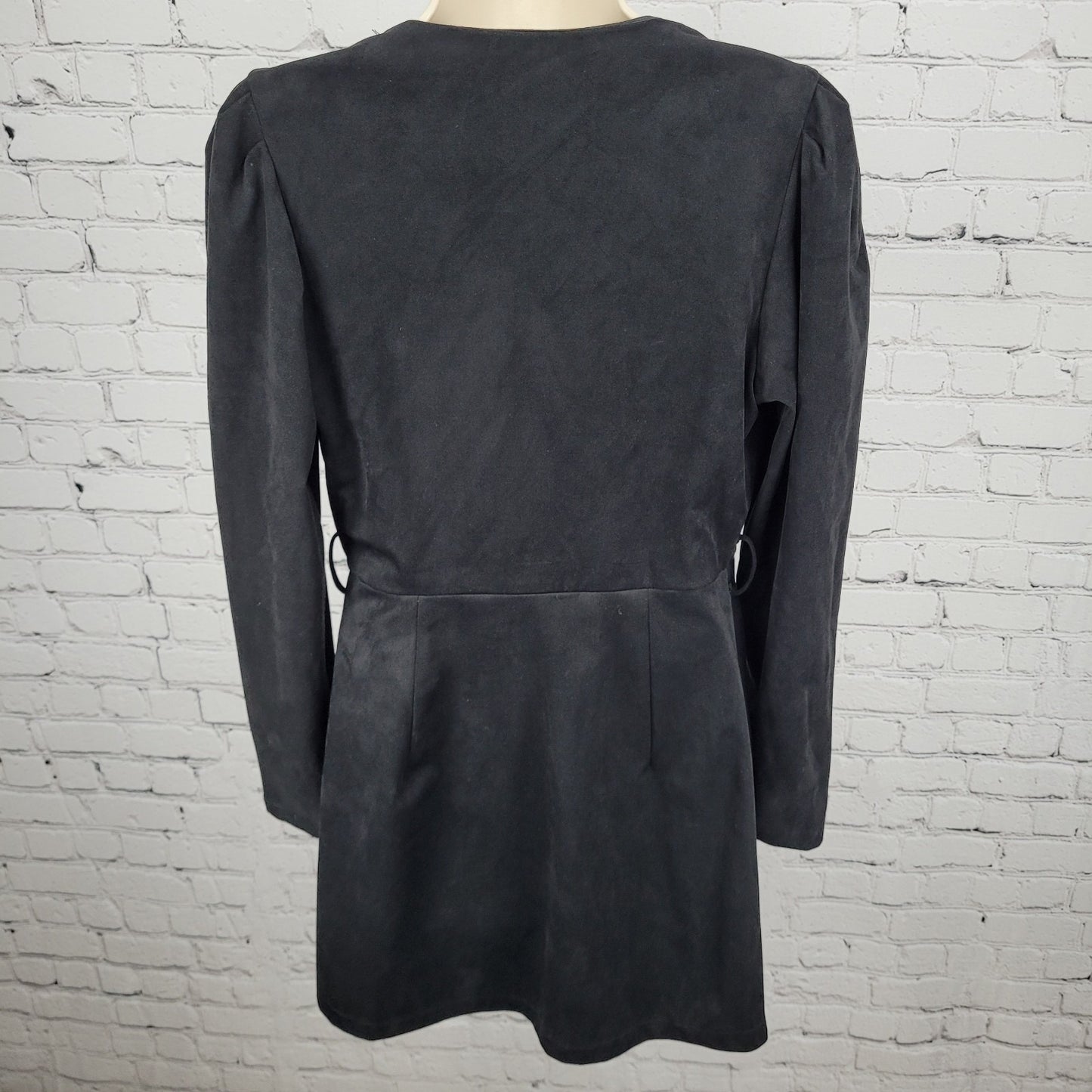 Zara Black Soft Suede Like Stretch Plunge Long Sleeve Wrap Dress Size Medium M