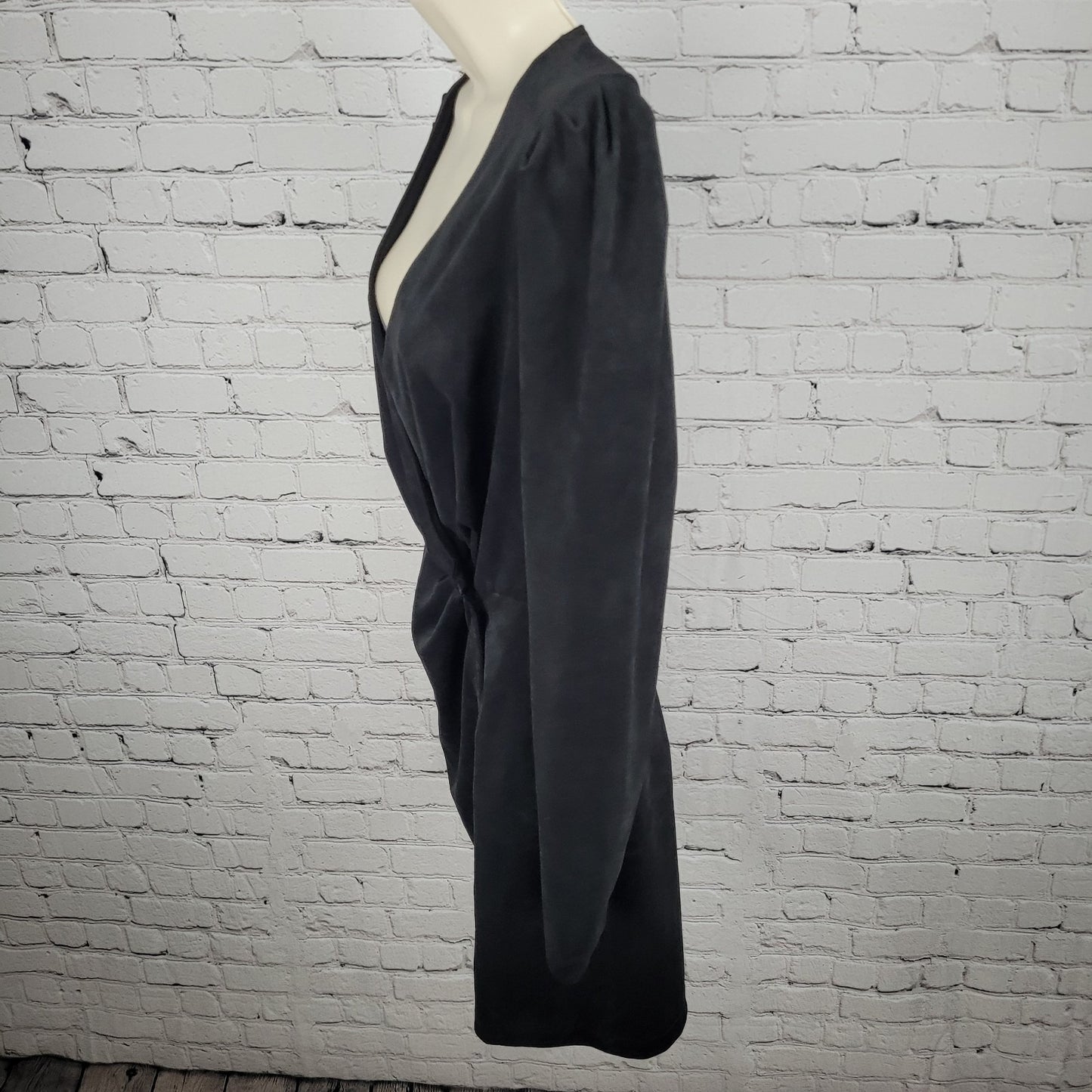 Zara Black Soft Suede Like Stretch Plunge Long Sleeve Wrap Dress Size Medium M