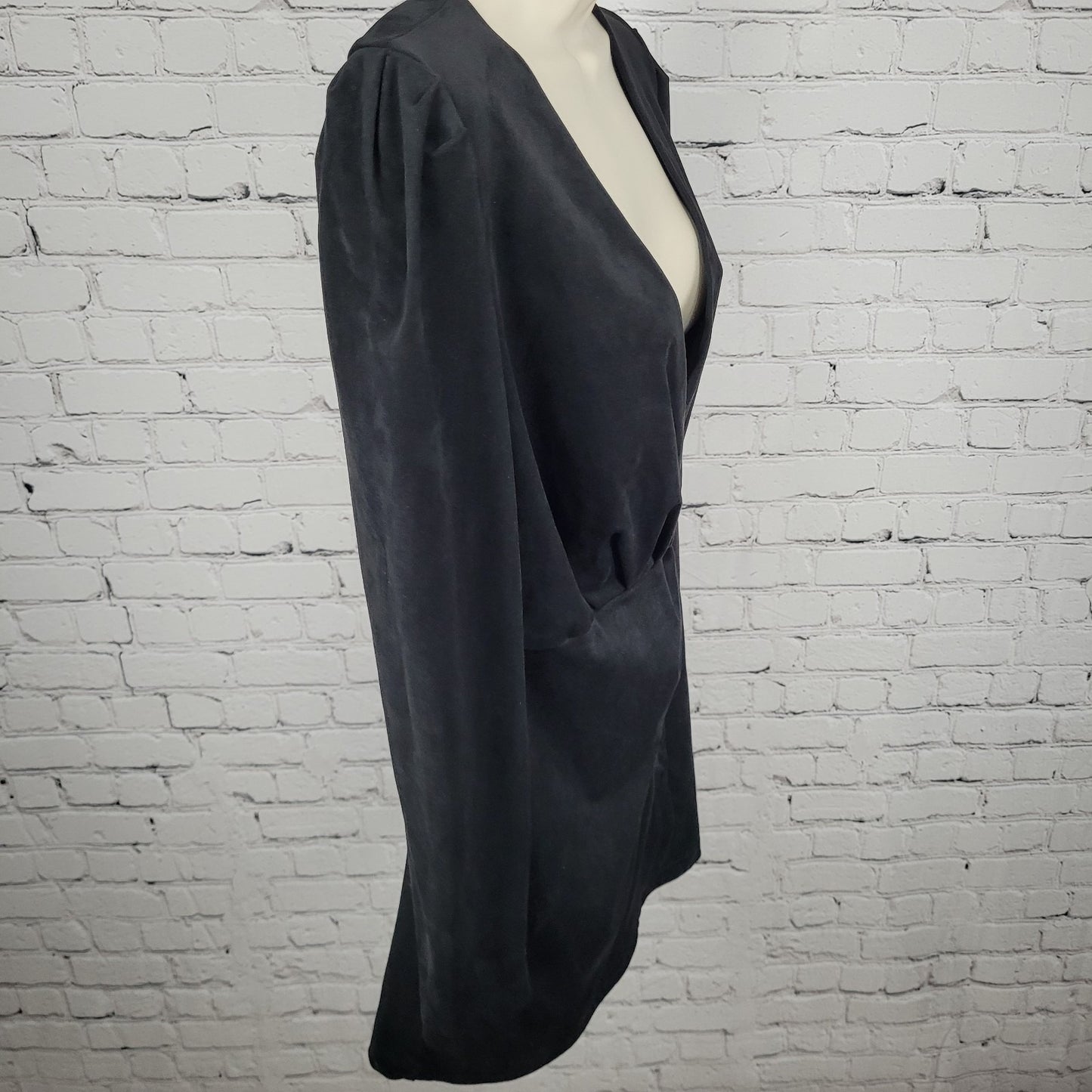 Zara Black Soft Suede Like Stretch Plunge Long Sleeve Wrap Dress Size Medium M