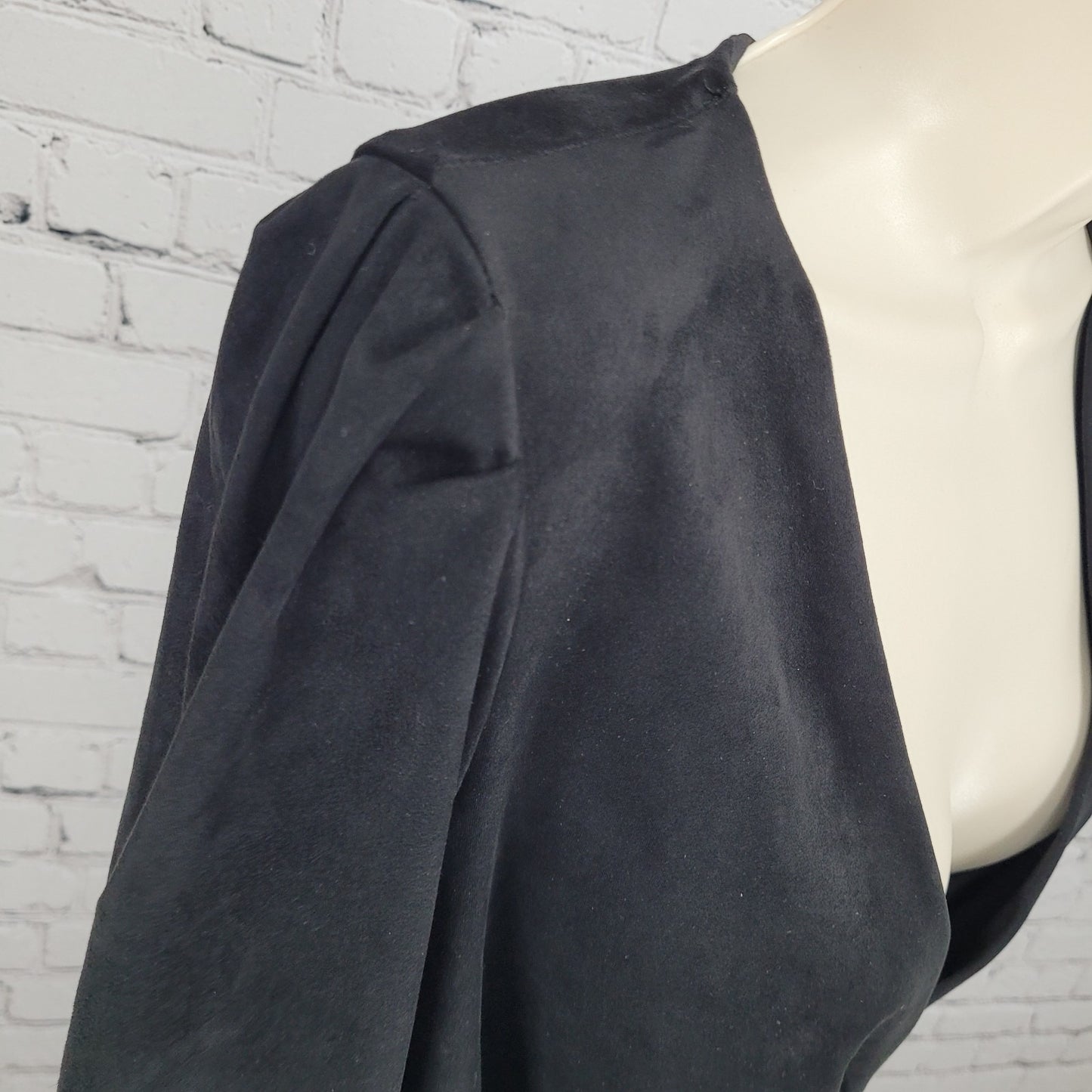 Zara Black Soft Suede Like Stretch Plunge Long Sleeve Wrap Dress Size Medium M