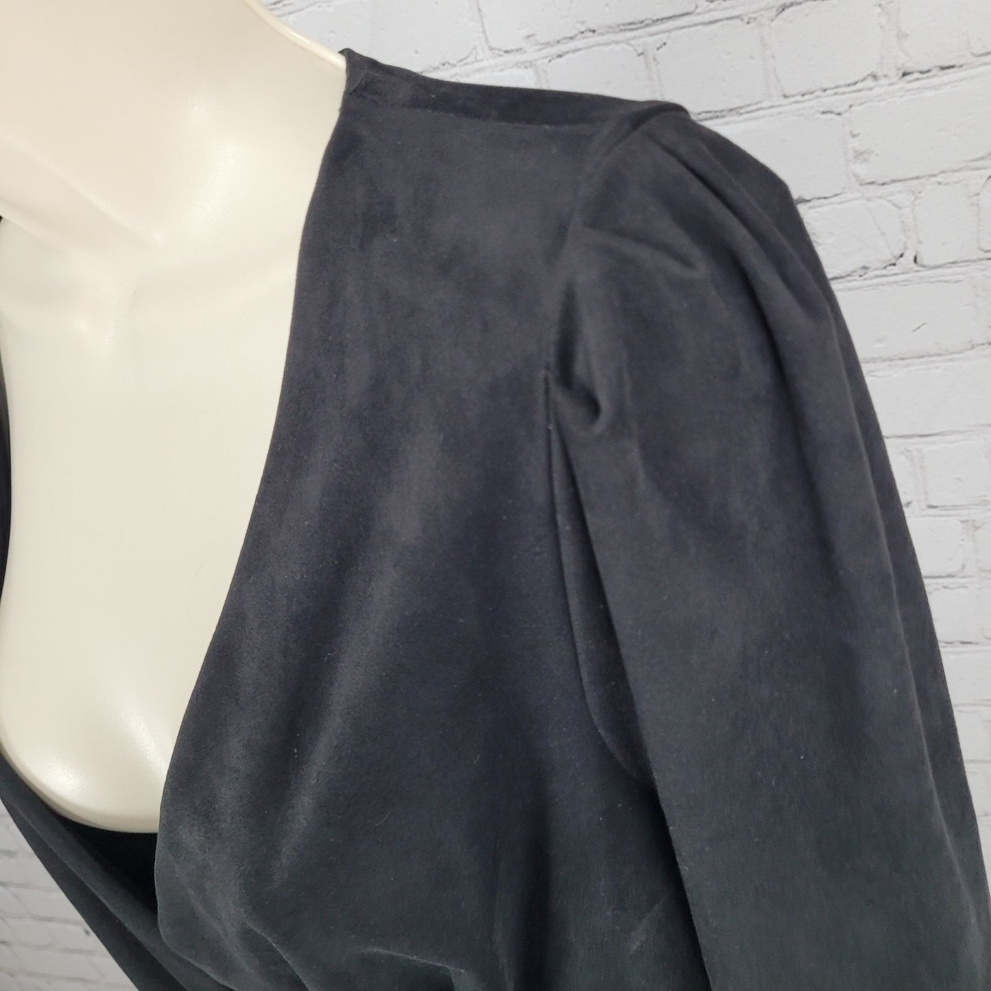 Zara Black Soft Suede Like Stretch Plunge Long Sleeve Wrap Dress Size Medium M