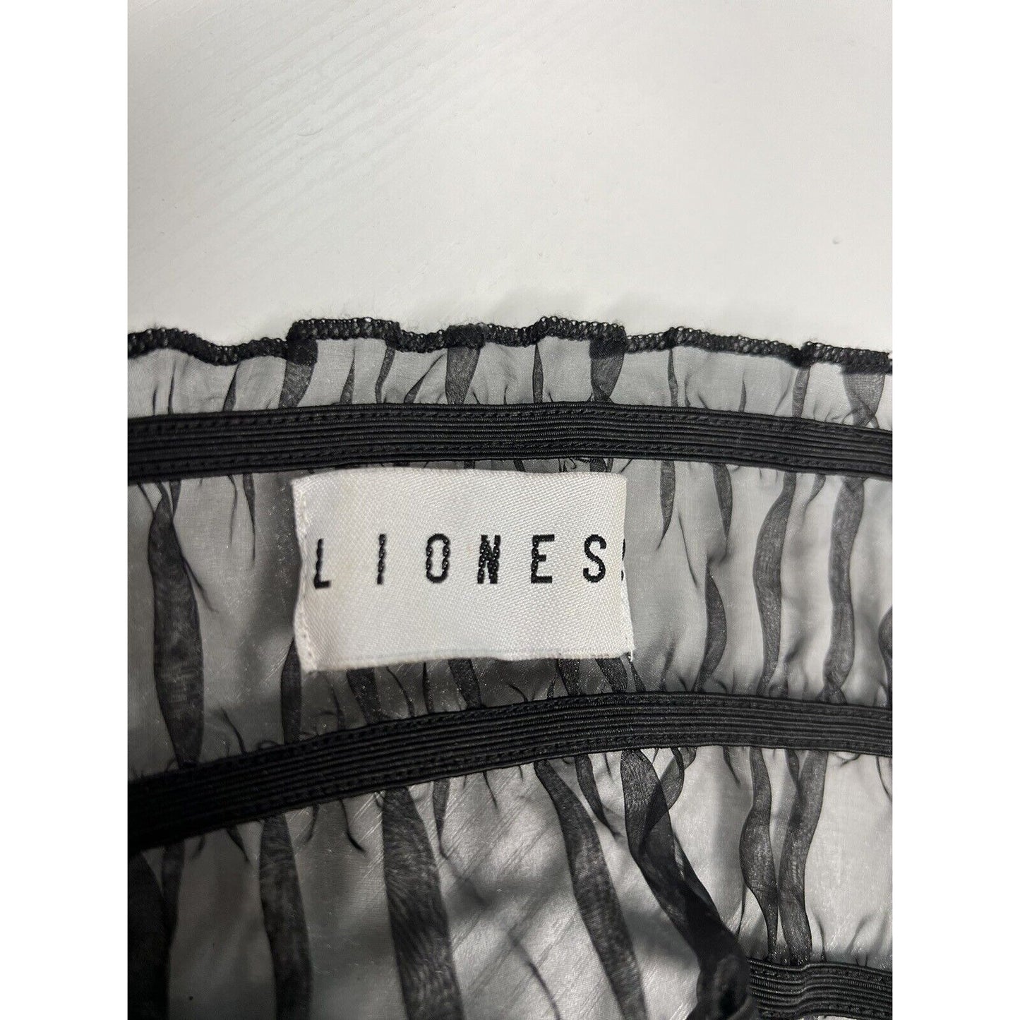 LIONESS Stop Motion Sheer Ruched Puff Off The Shoulder Sleeve Crop Top Black S