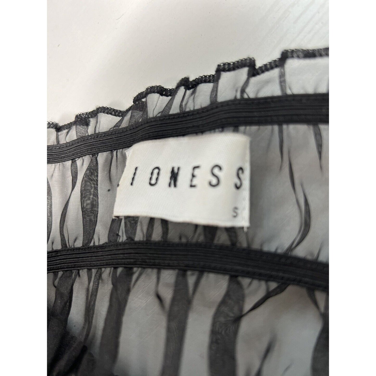 LIONESS Stop Motion Sheer Ruched Puff Off The Shoulder Sleeve Crop Top Black S