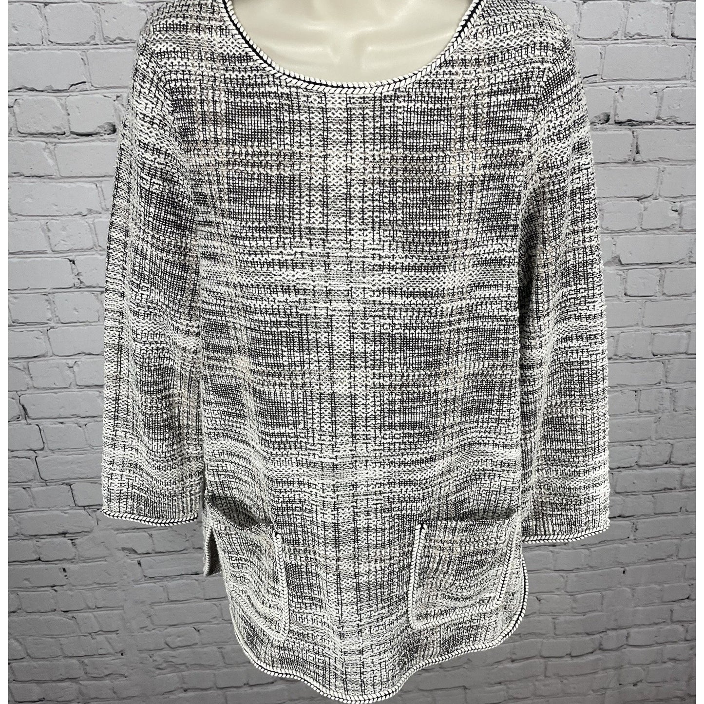 NWD Max Studio Ivory Woven Textured Boho Long Sleeve Tunic Top Size Large L