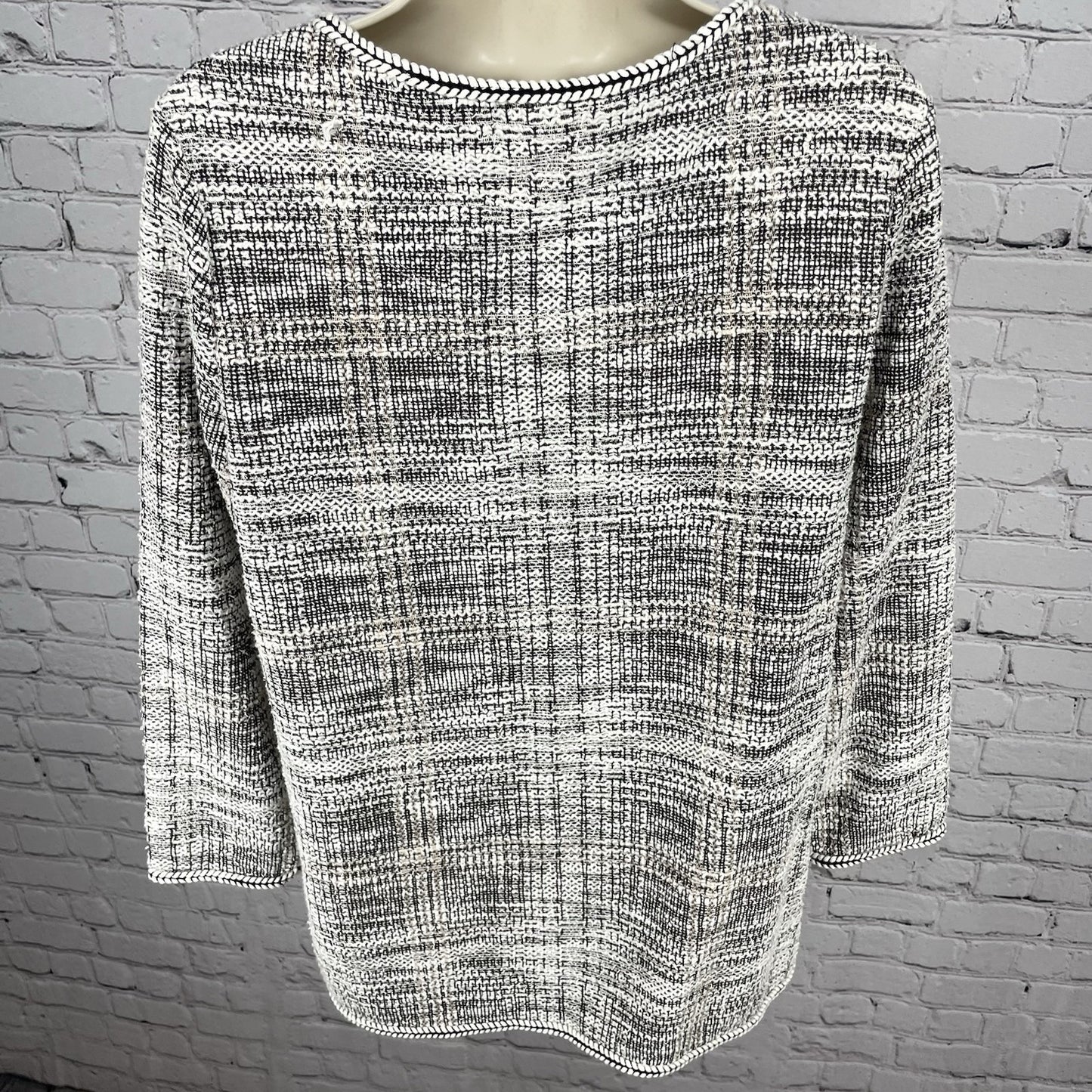 NWD Max Studio Ivory Woven Textured Boho Long Sleeve Tunic Top Size Large L