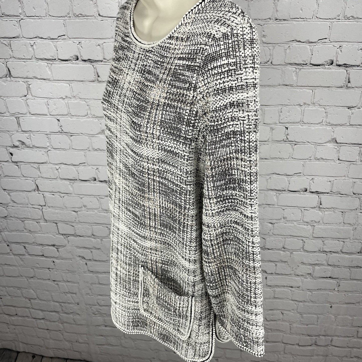 NWD Max Studio Ivory Woven Textured Boho Long Sleeve Tunic Top Size Large L