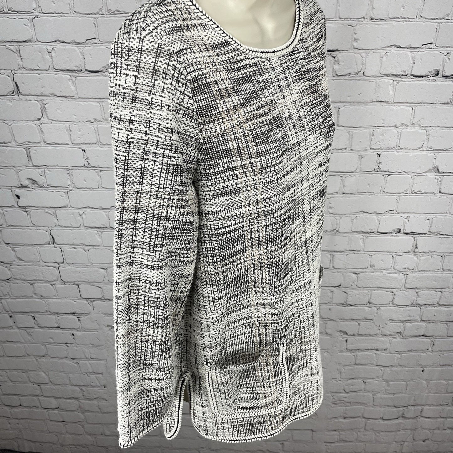 NWD Max Studio Ivory Woven Textured Boho Long Sleeve Tunic Top Size Large L