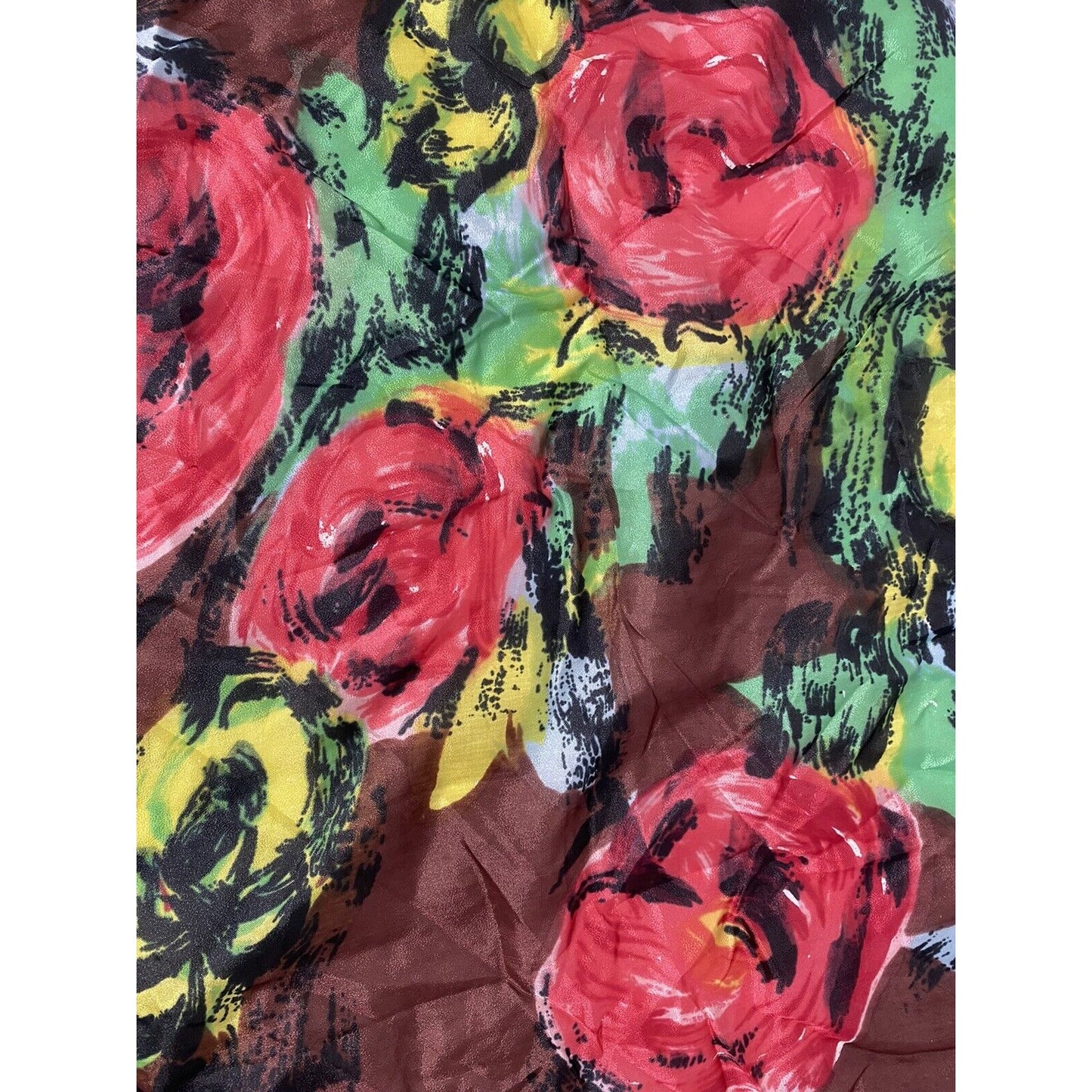 Embossed Brown Flower Pattern Square Semi Sheer Neck Scarf Japan Made (30x30)