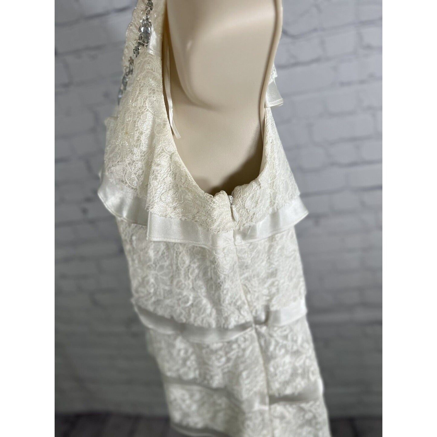 Vintage J.R. Nites By Carol Lin White Tiered Blouse Jeweled Chiffon Blouse 6