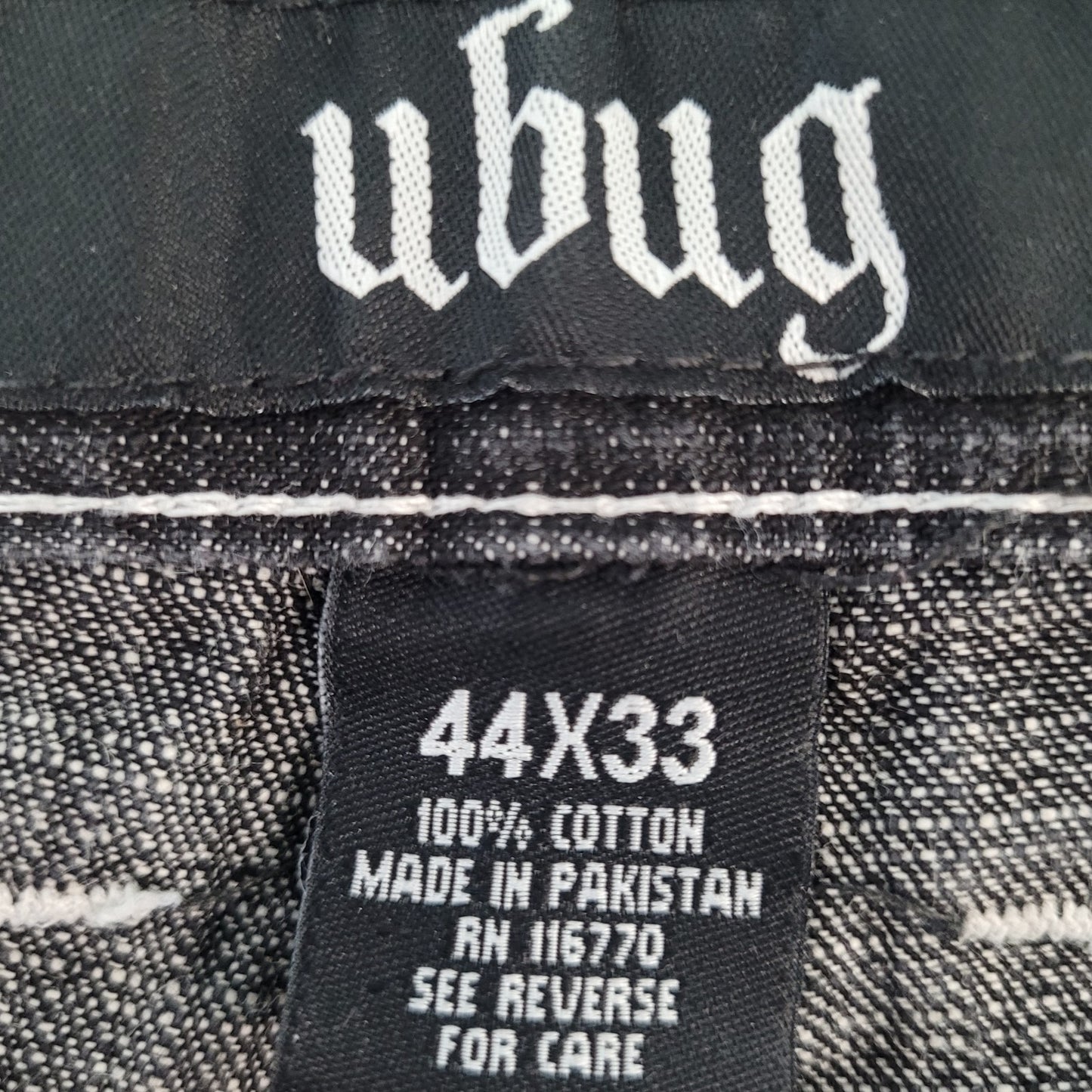 Ubug Black Denim 100% Cotton White Stitching Relaxed Jeans Y2K 44x33 (42x33)