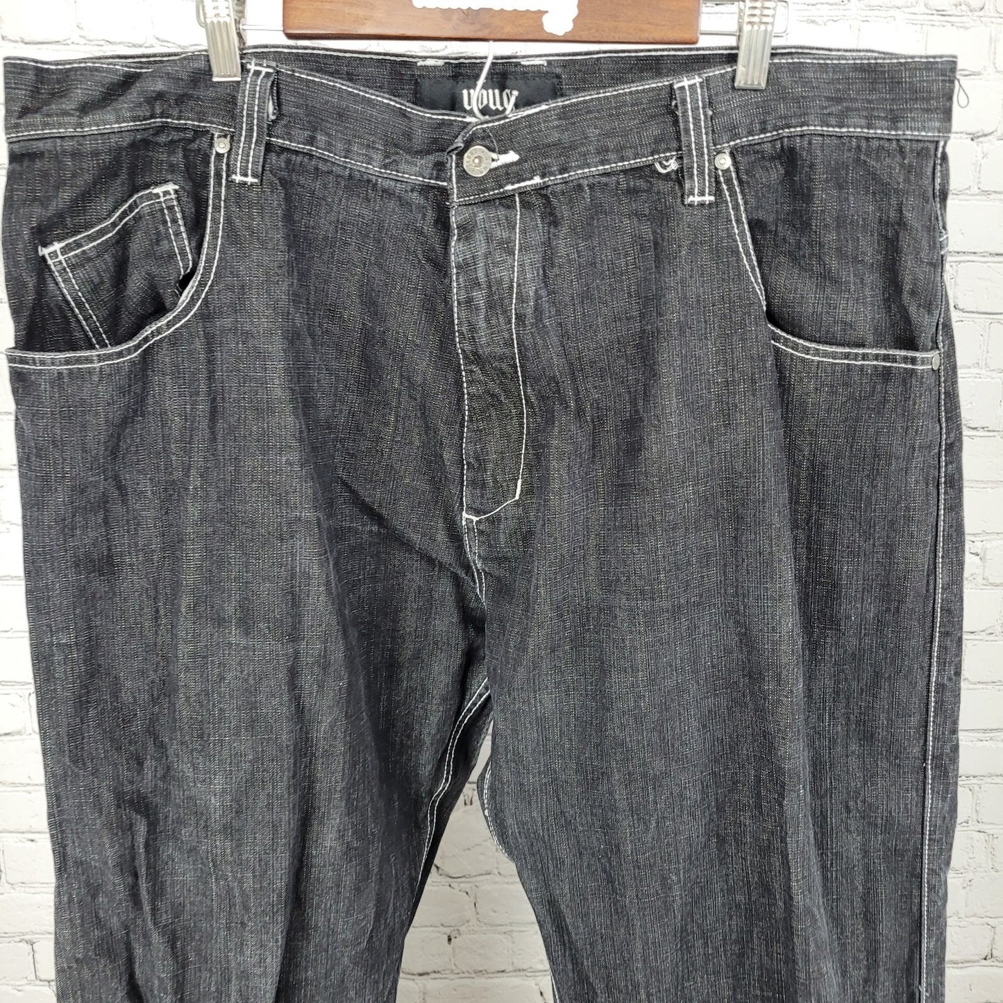 Ubug Black Denim 100% Cotton White Stitching Relaxed Jeans Y2K 44x33 (42x33)
