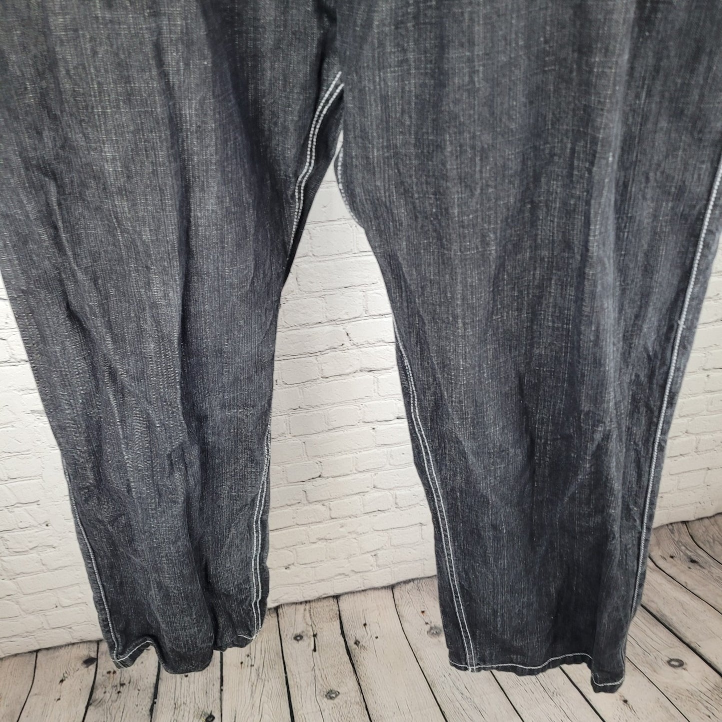 Ubug Black Denim 100% Cotton White Stitching Relaxed Jeans Y2K 44x33 (42x33)