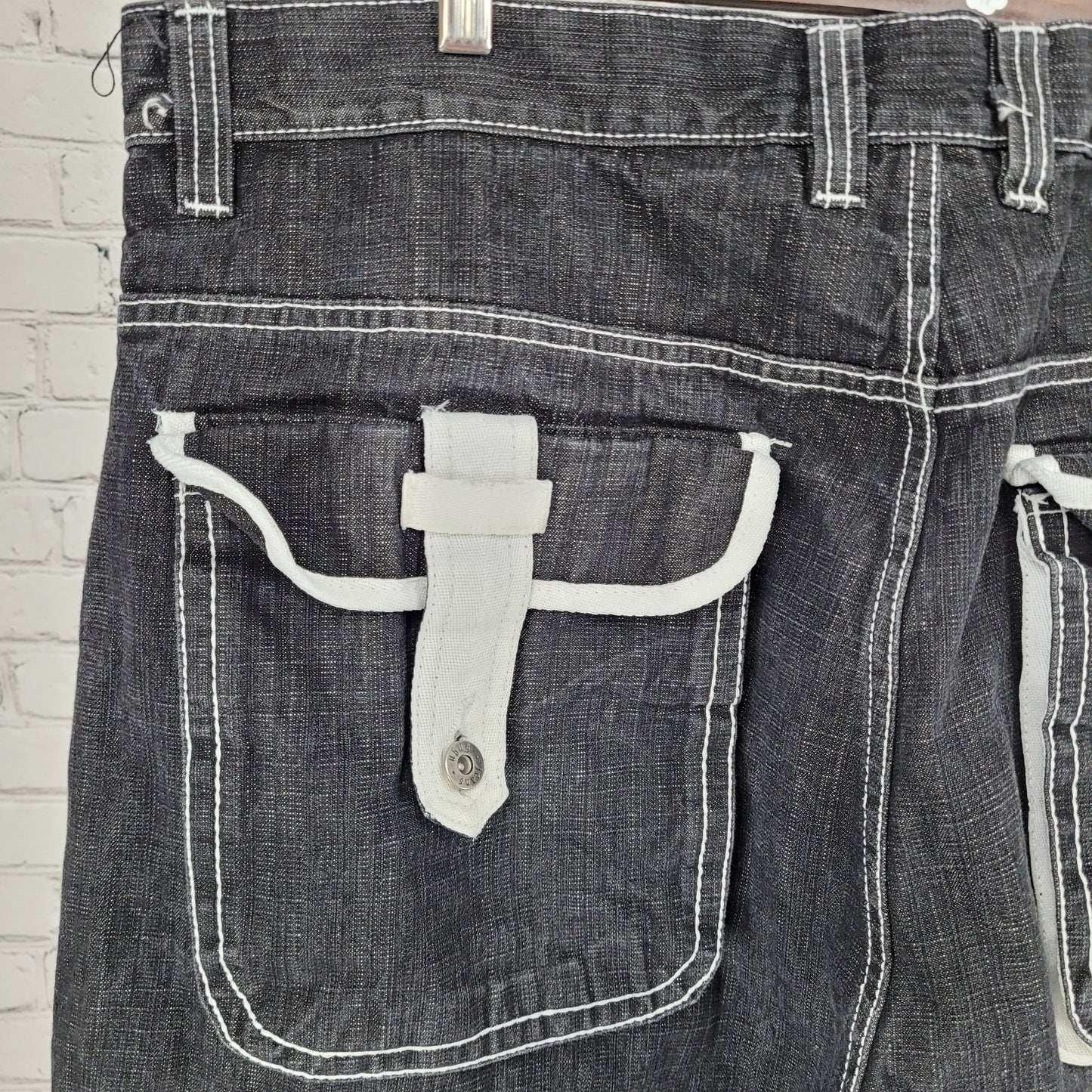 Ubug Black Denim 100% Cotton White Stitching Relaxed Jeans Y2K 44x33 (42x33)