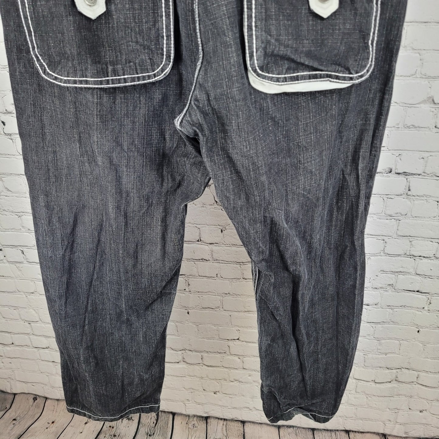 Ubug Black Denim 100% Cotton White Stitching Relaxed Jeans Y2K 44x33 (42x33)