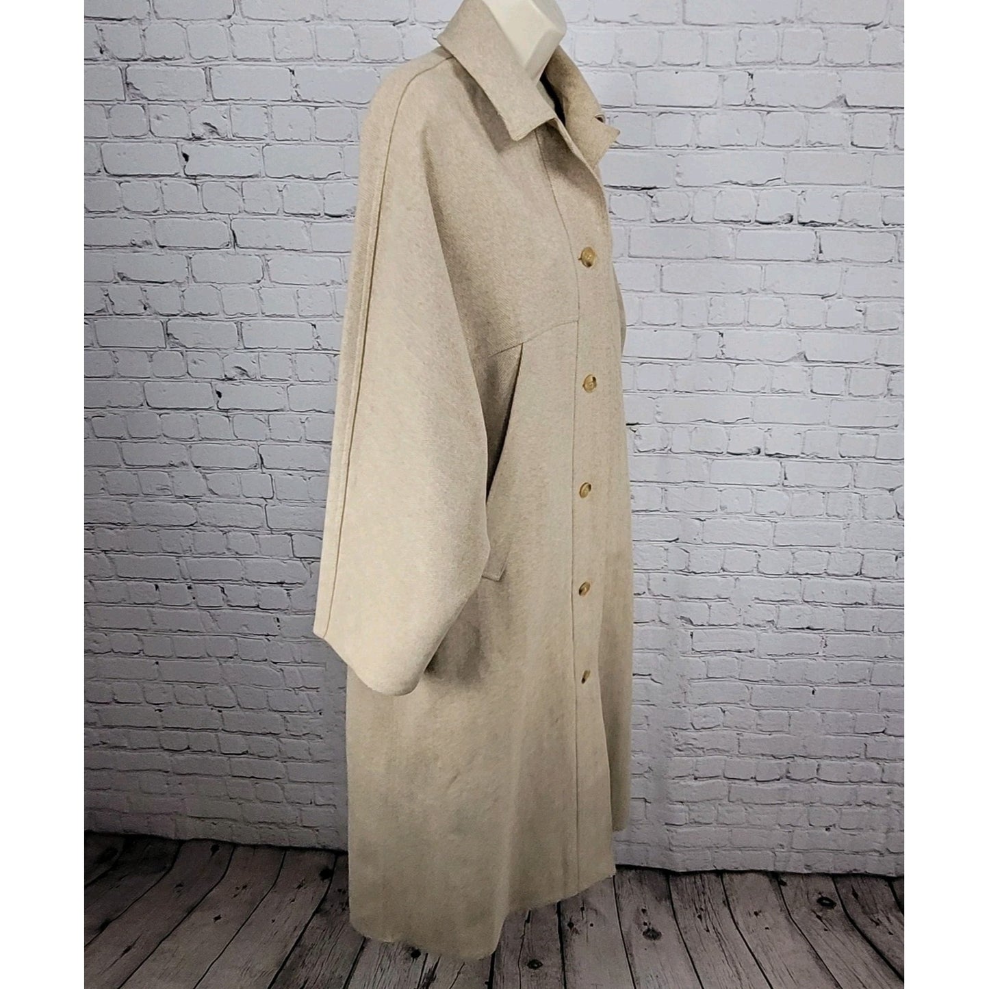 VTG Geoffrey Beene Gallant Neiman Marcus Tan Herringbone Button Unlined Coat 10