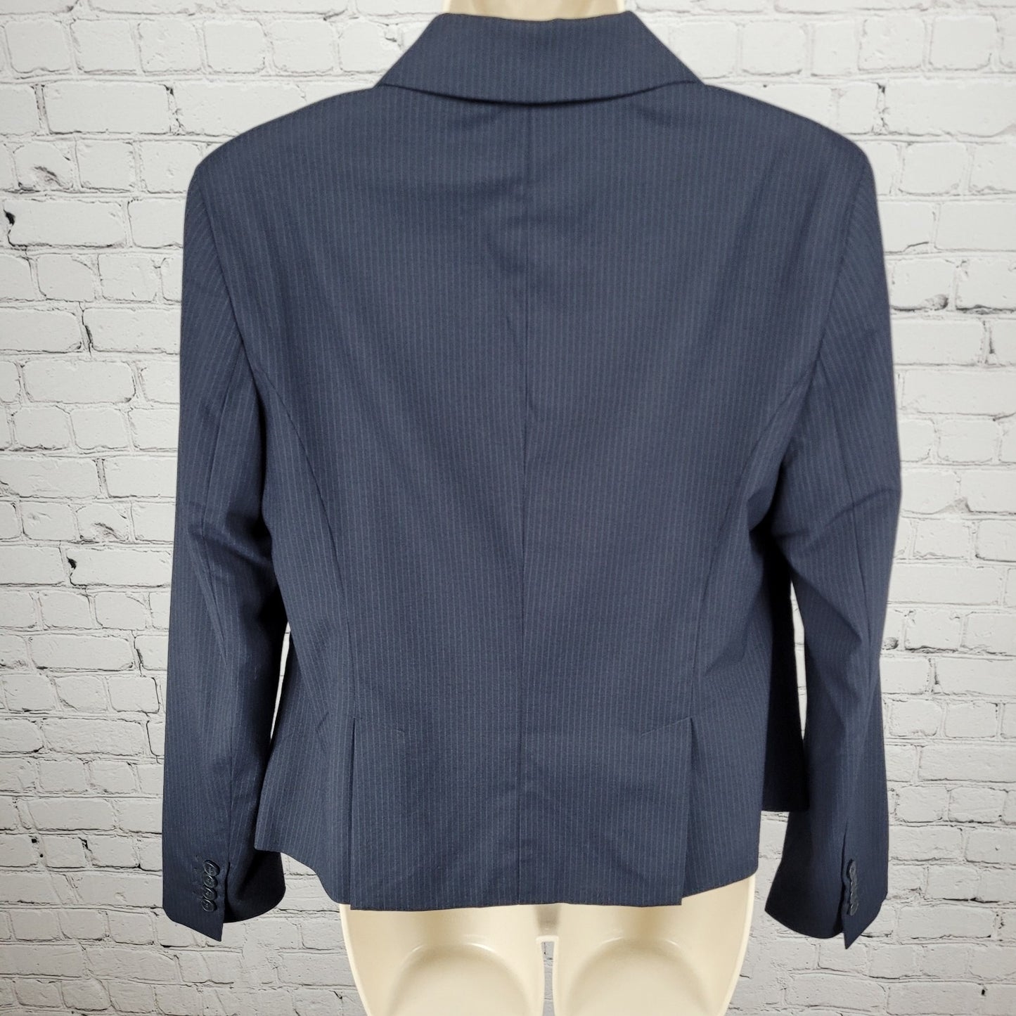Ann Taylor Navy Pinstriped 1 Button Notch Lightweight Blazer Jacket Size 10