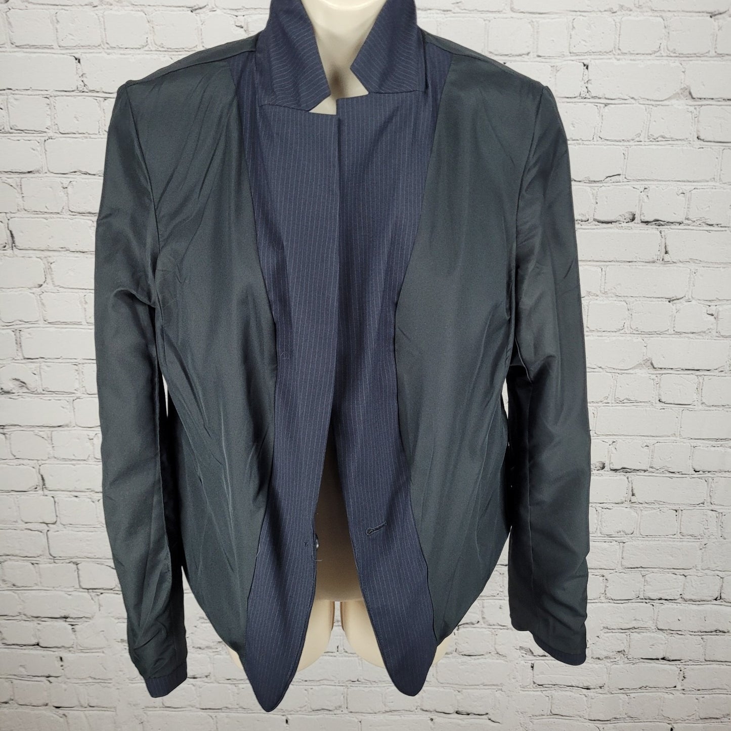 Ann Taylor Navy Pinstriped 1 Button Notch Lightweight Blazer Jacket Size 10