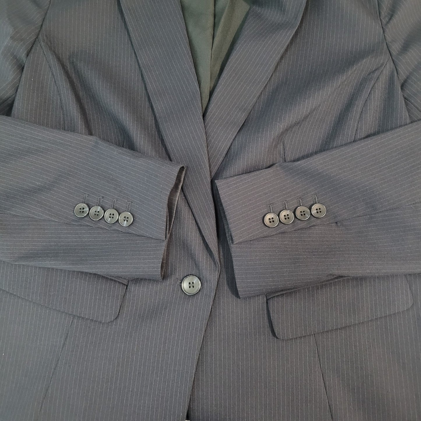 Ann Taylor Navy Pinstriped 1 Button Notch Lightweight Blazer Jacket Size 10