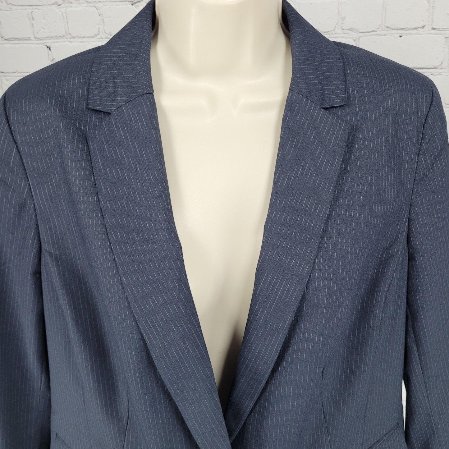 Ann Taylor Navy Pinstriped 1 Button Notch Lightweight Blazer Jacket Size 10