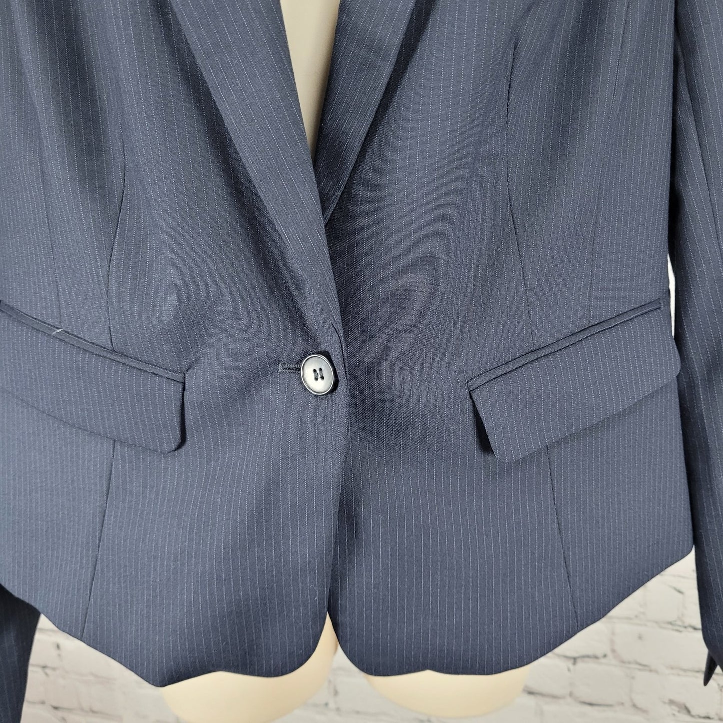 Ann Taylor Navy Pinstriped 1 Button Notch Lightweight Blazer Jacket Size 10