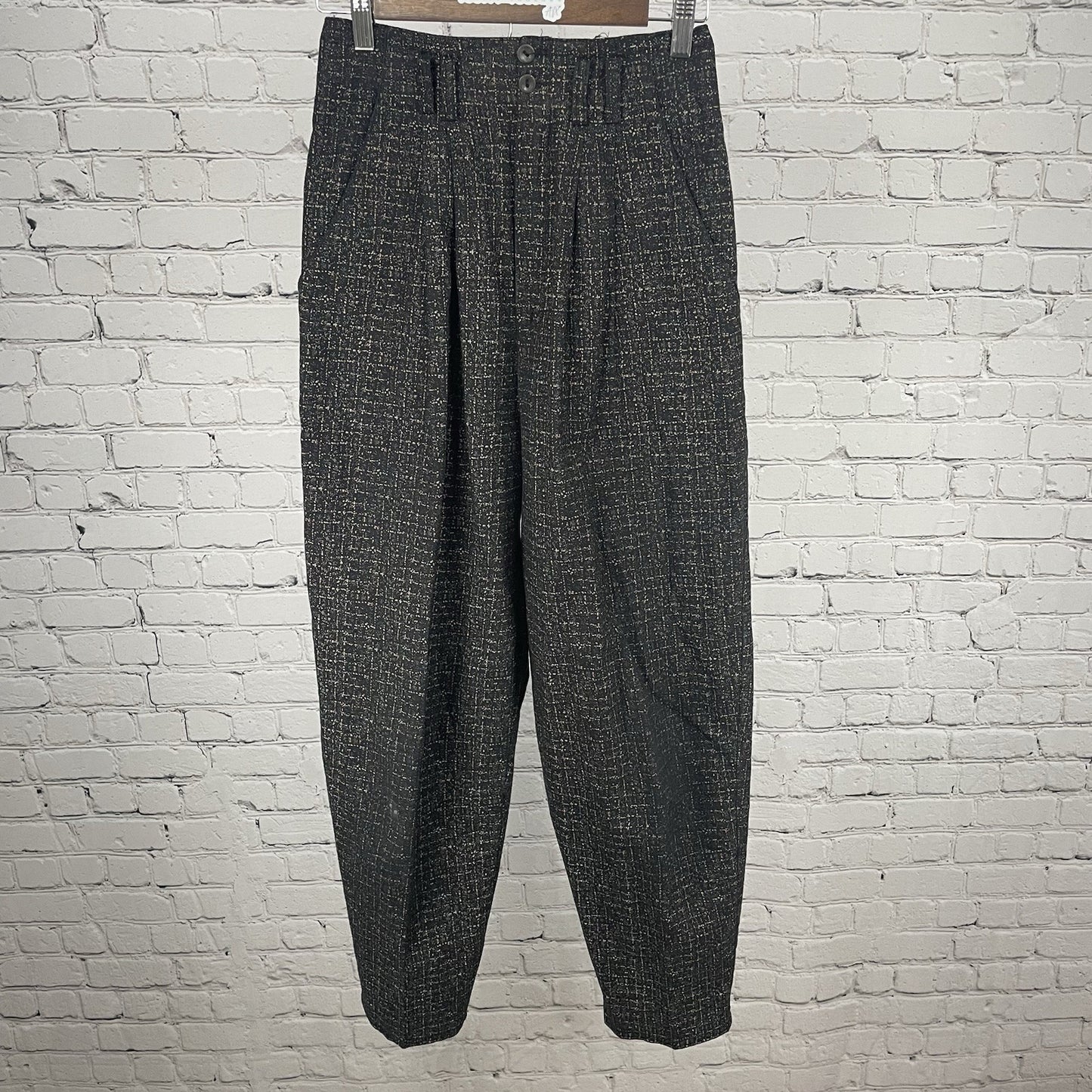VTG By Choice Black Speckled Pleated Tapered High Rise Pants USA Size 7 (25x29)
