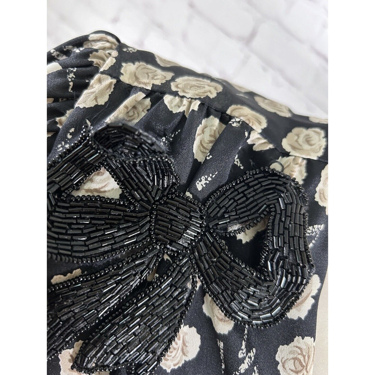 VTG Jo Hanna York Joan Davis Black Floral V Neck Shoulder Pad Faux Wrap Dress XL