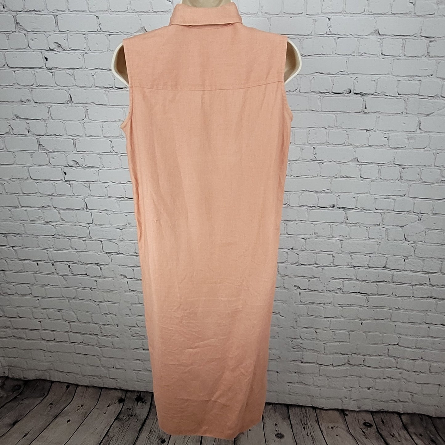 VTG Coldwater Creek Pink Orange 100% Linen Side Slits Shirt Dress USA Size 10P