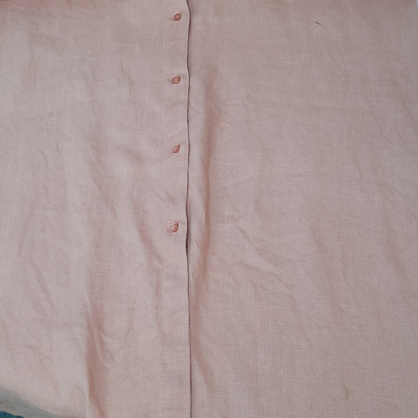 VTG Coldwater Creek Pink Orange 100% Linen Side Slits Shirt Dress USA Size 10P