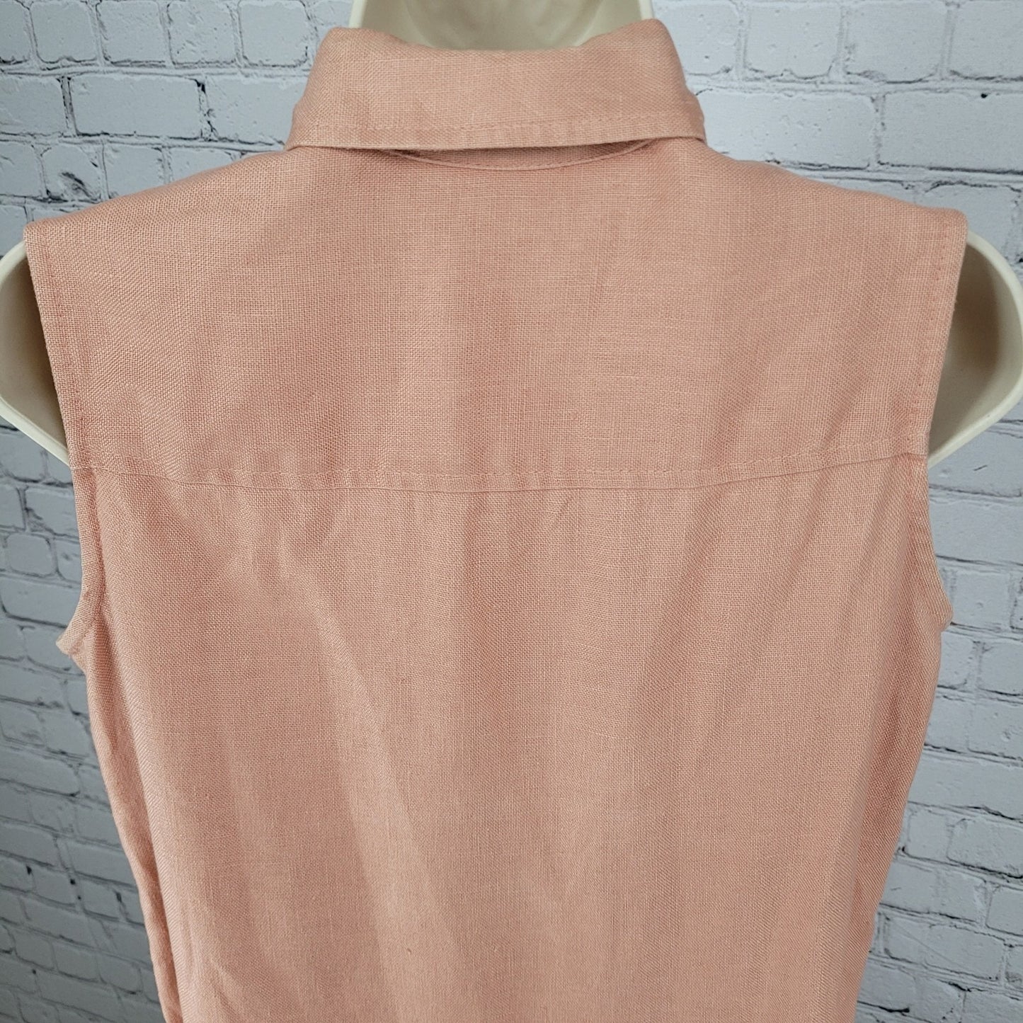VTG Coldwater Creek Pink Orange 100% Linen Side Slits Shirt Dress USA Size 10P