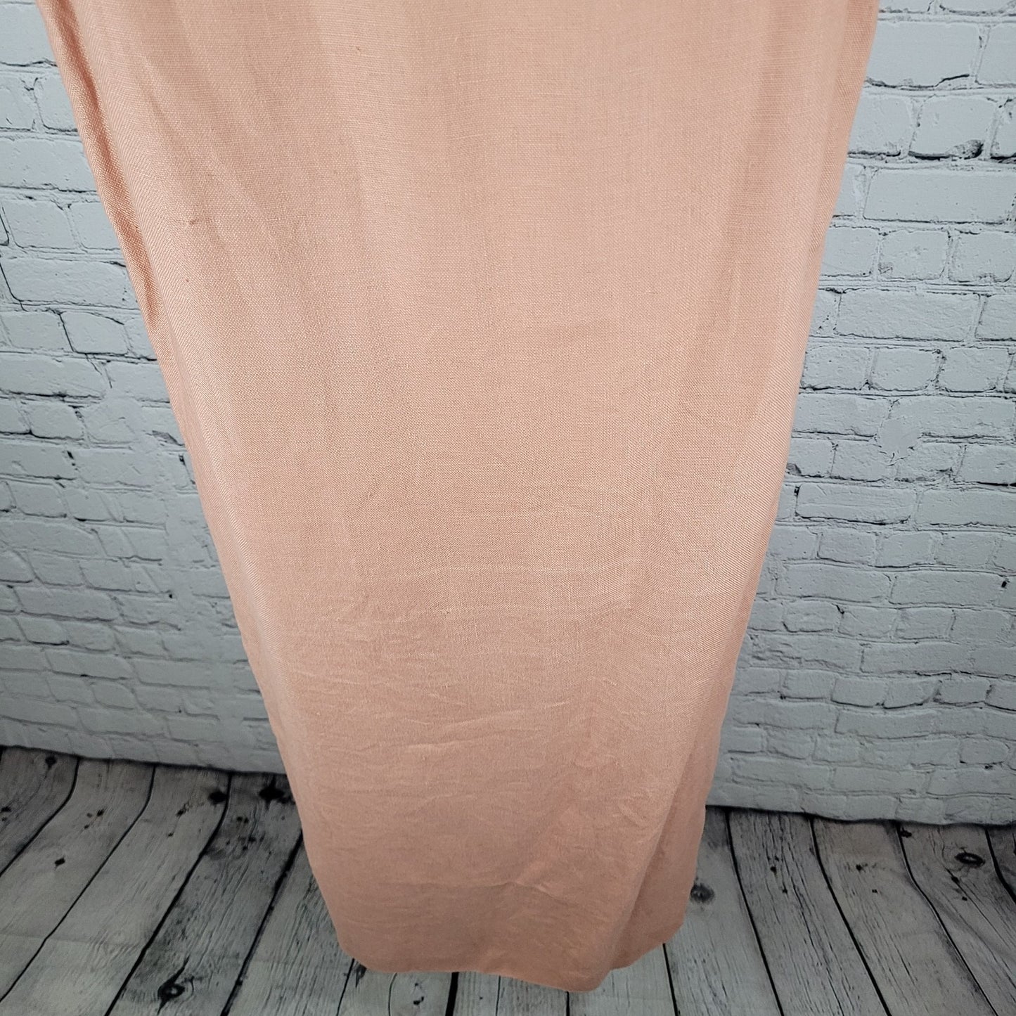 VTG Coldwater Creek Pink Orange 100% Linen Side Slits Shirt Dress USA Size 10P