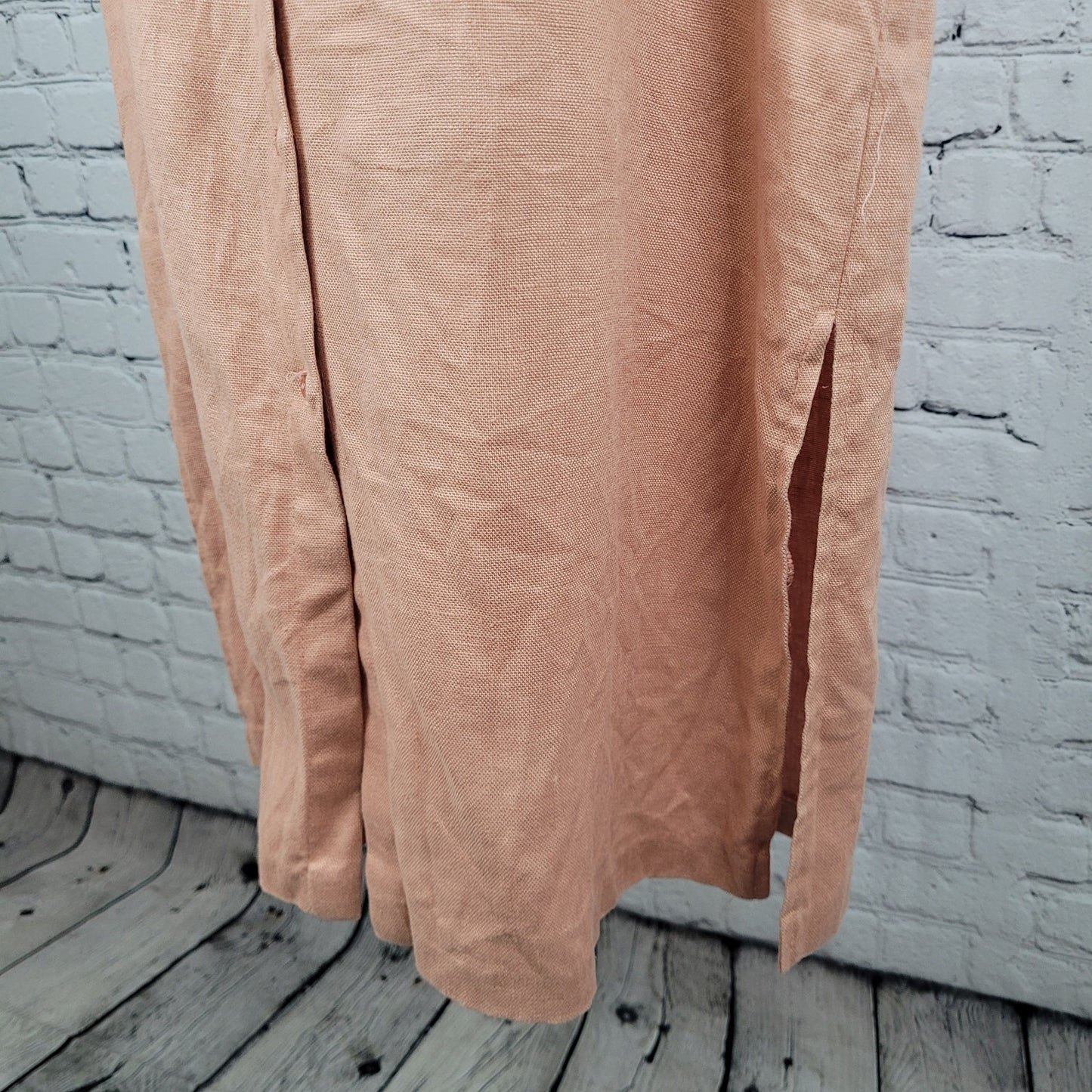 VTG Coldwater Creek Pink Orange 100% Linen Side Slits Shirt Dress USA Size 10P