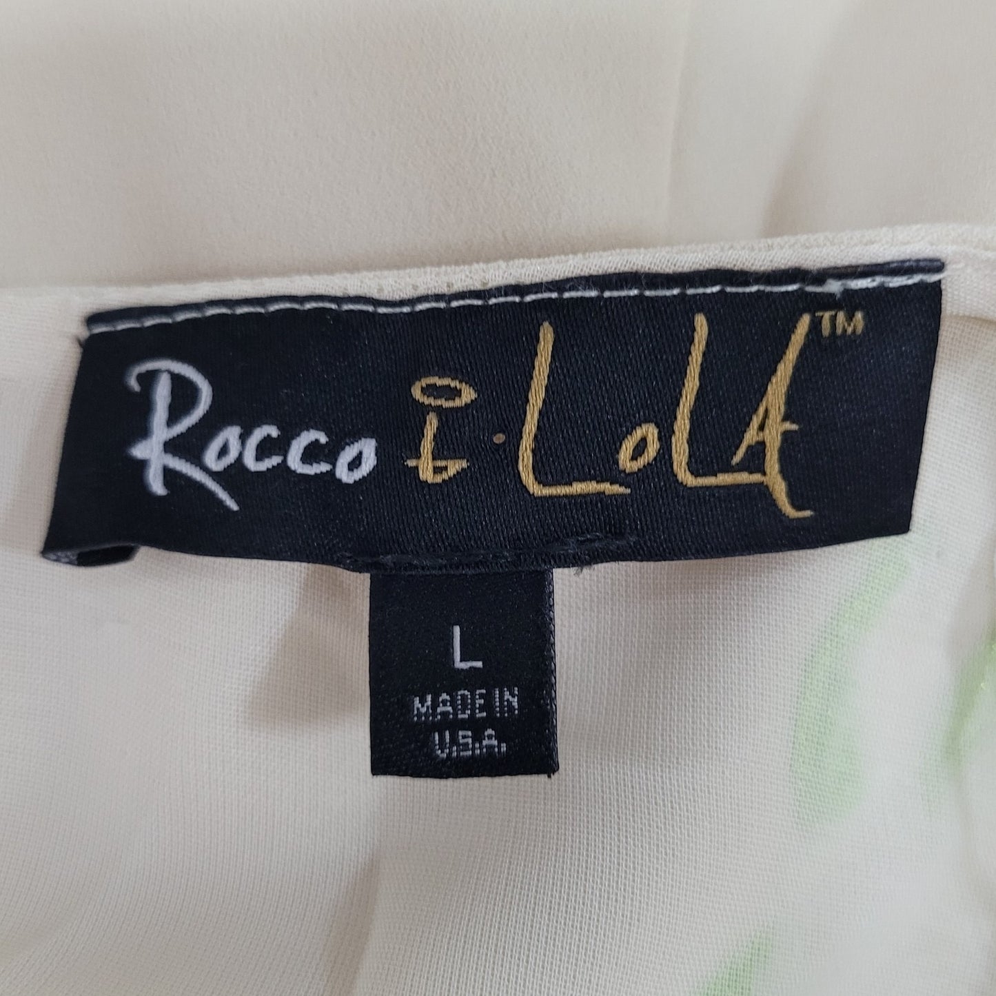 Rocco Lola Beige Green Embroidered Sleeveless Romper USA Made Size Large L