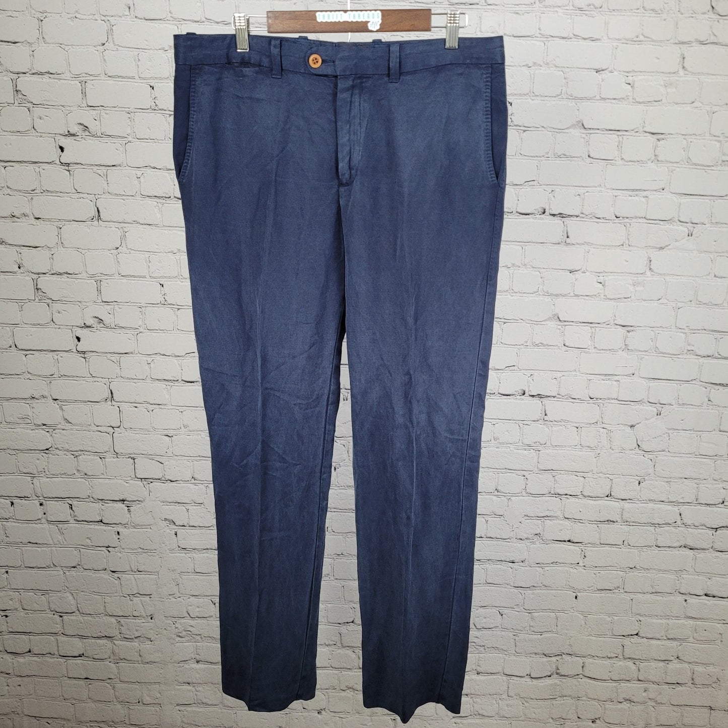 Tommy Bahama Blue Soft Linen Blend Straight Leg Flat Front Pants Size (34x32)