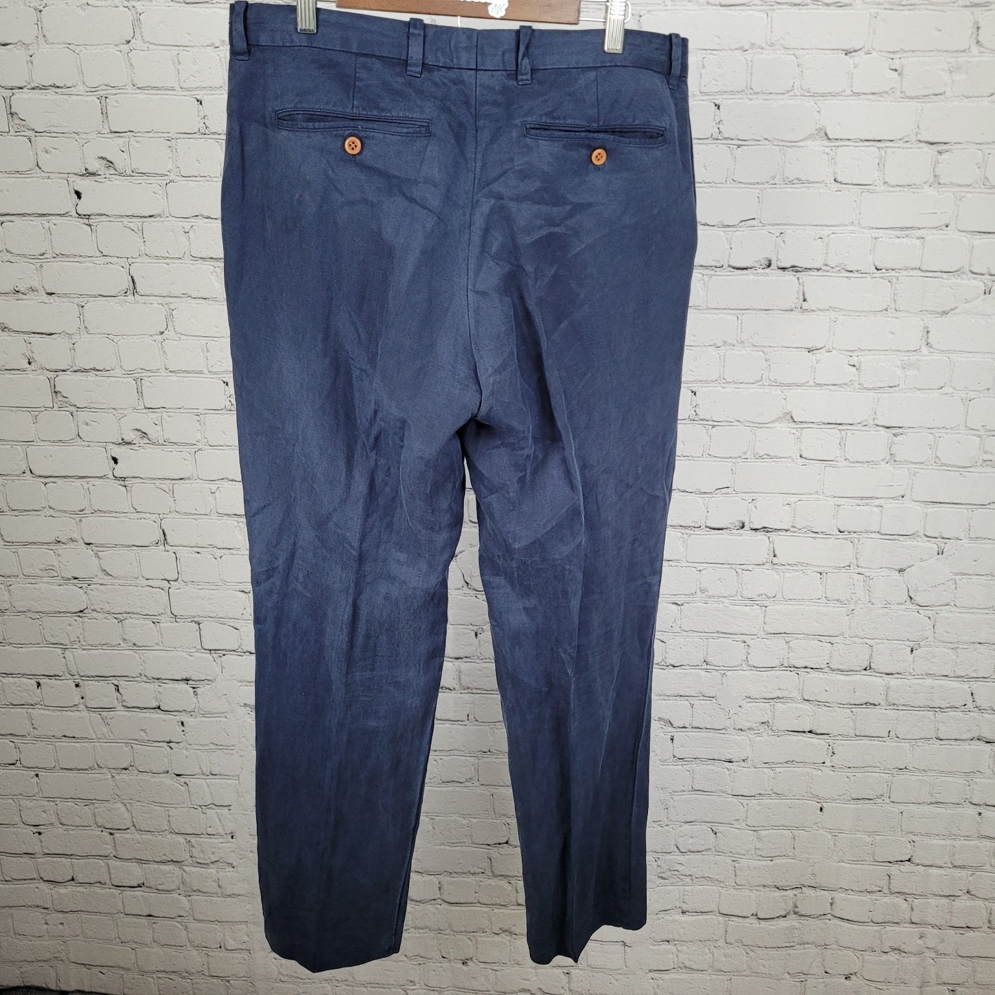 Tommy Bahama Blue Soft Linen Blend Straight Leg Flat Front Pants Size (34x32)