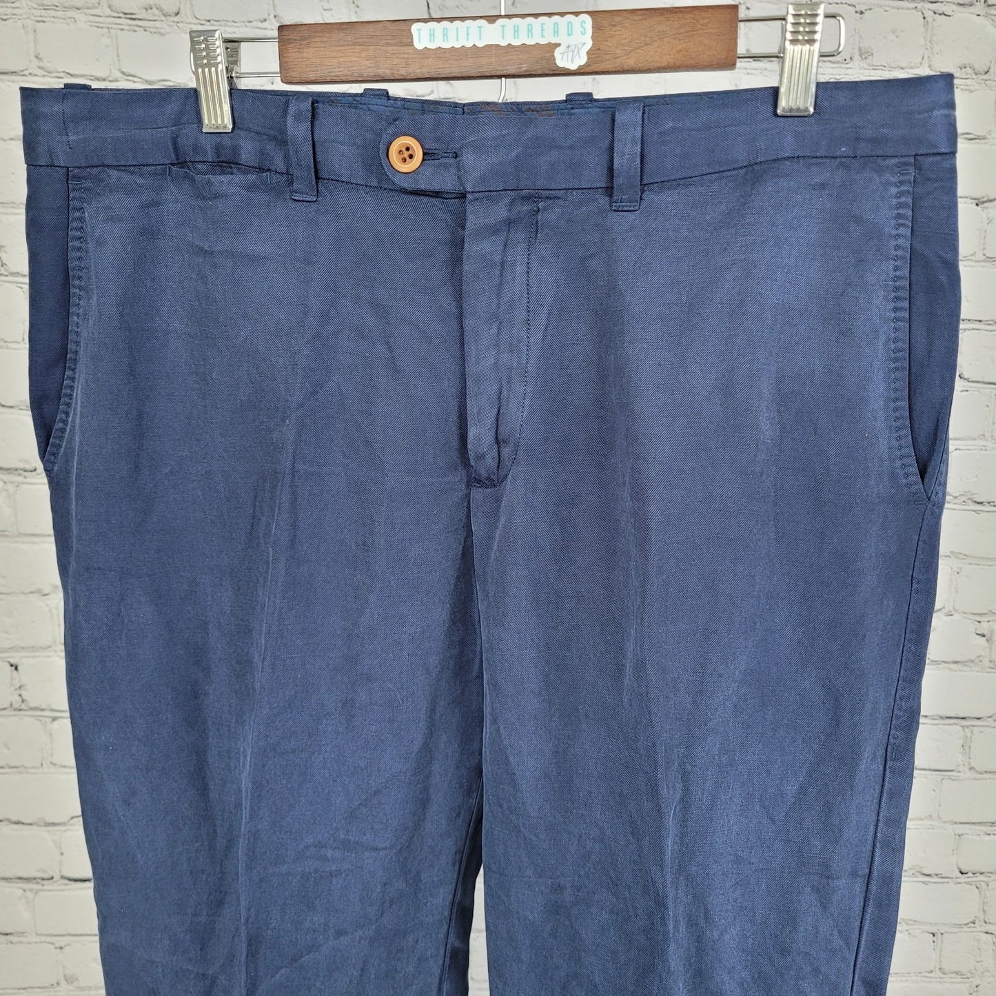 Tommy Bahama Blue Soft Linen Blend Straight Leg Flat Front Pants Size (34x32)