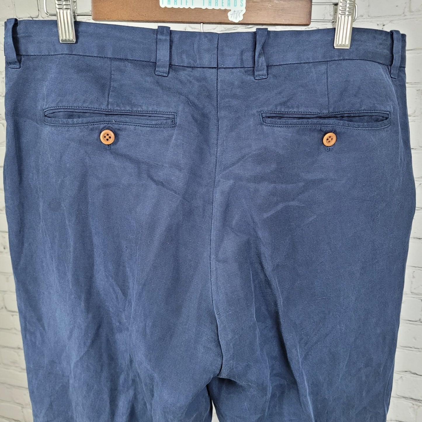 Tommy Bahama Blue Soft Linen Blend Straight Leg Flat Front Pants Size (34x32)
