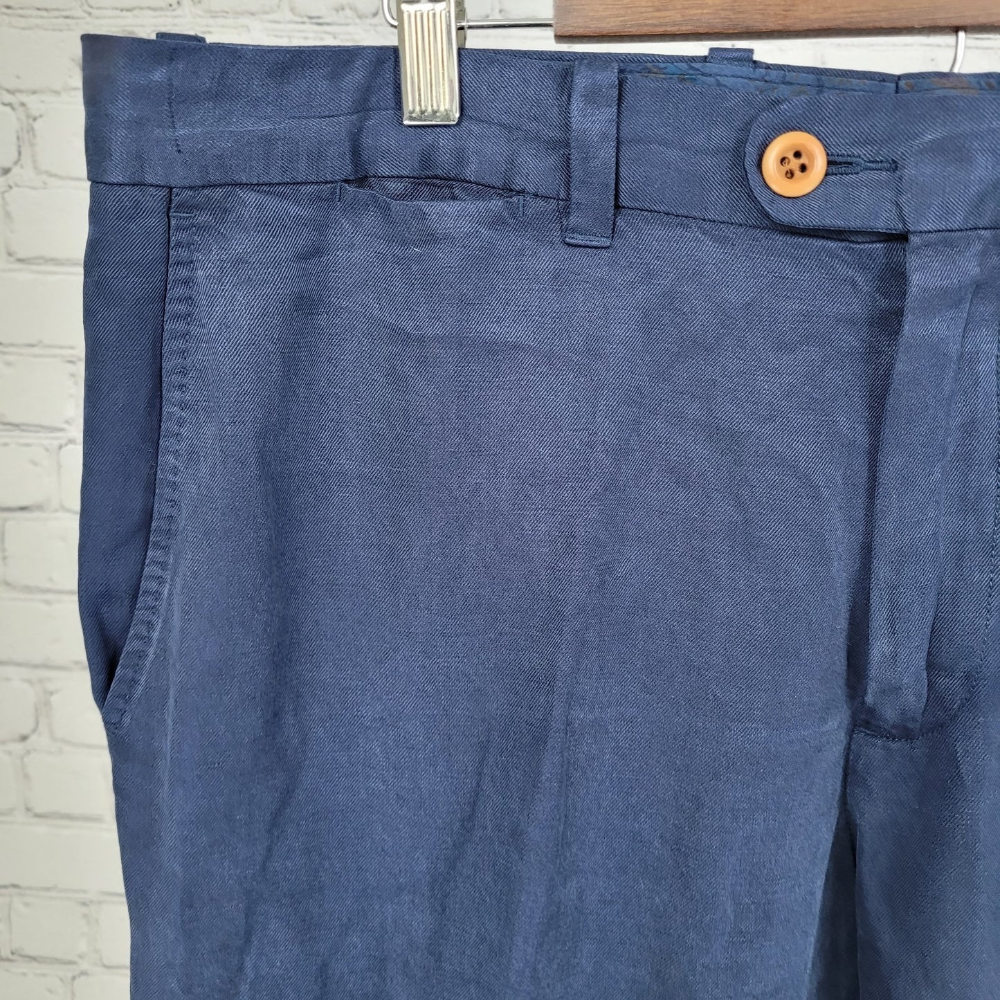 Tommy Bahama Blue Soft Linen Blend Straight Leg Flat Front Pants Size (34x32)