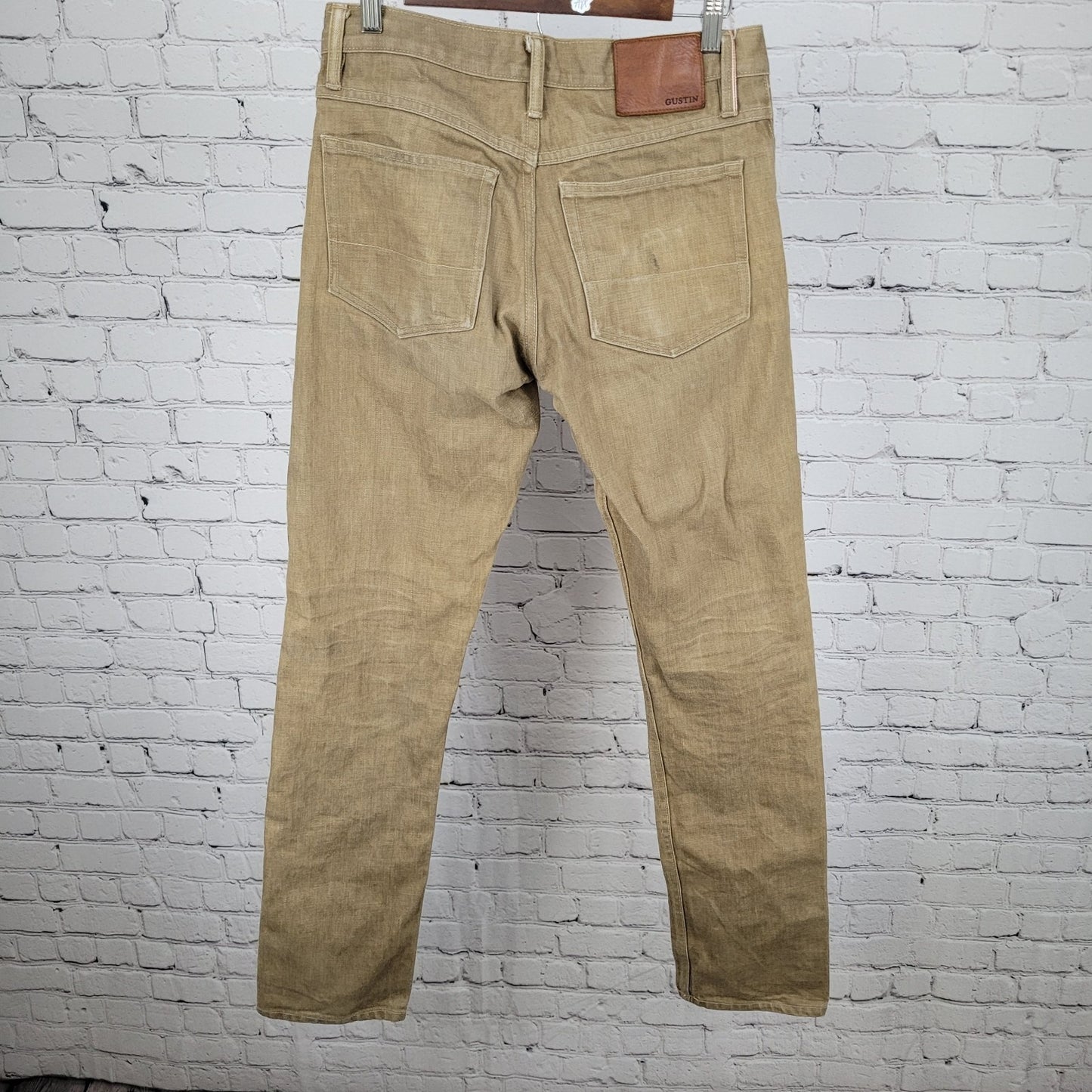 Gustin Tan Denim Slim Fit Raw Finish Button Fly Jeans USA Made Size 32 (30x33.5)