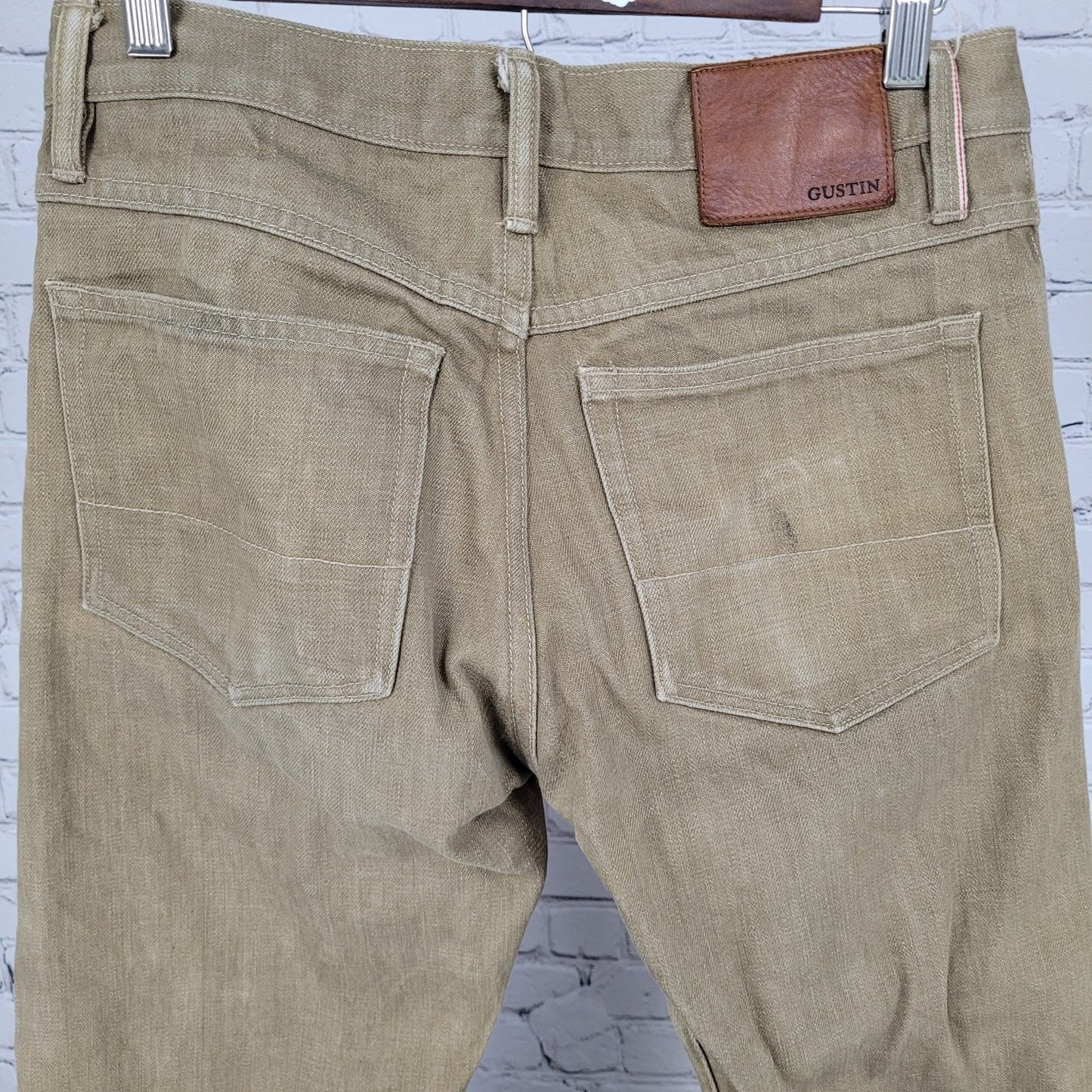 Gustin Tan Denim Slim Fit Raw Finish Button Fly Jeans USA Made Size 32 (30x33.5)