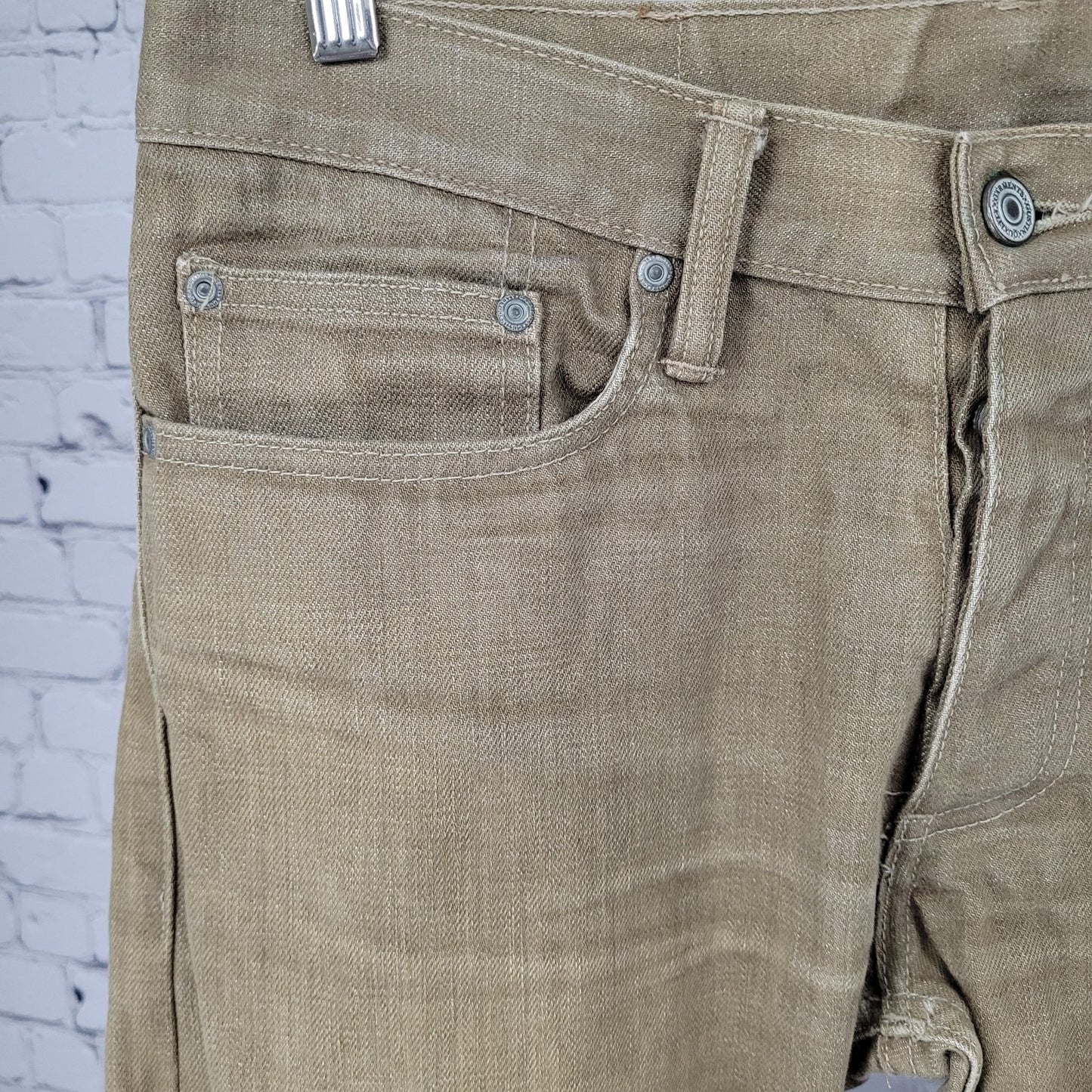 Gustin Tan Denim Slim Fit Raw Finish Button Fly Jeans USA Made Size 32 (30x33.5)