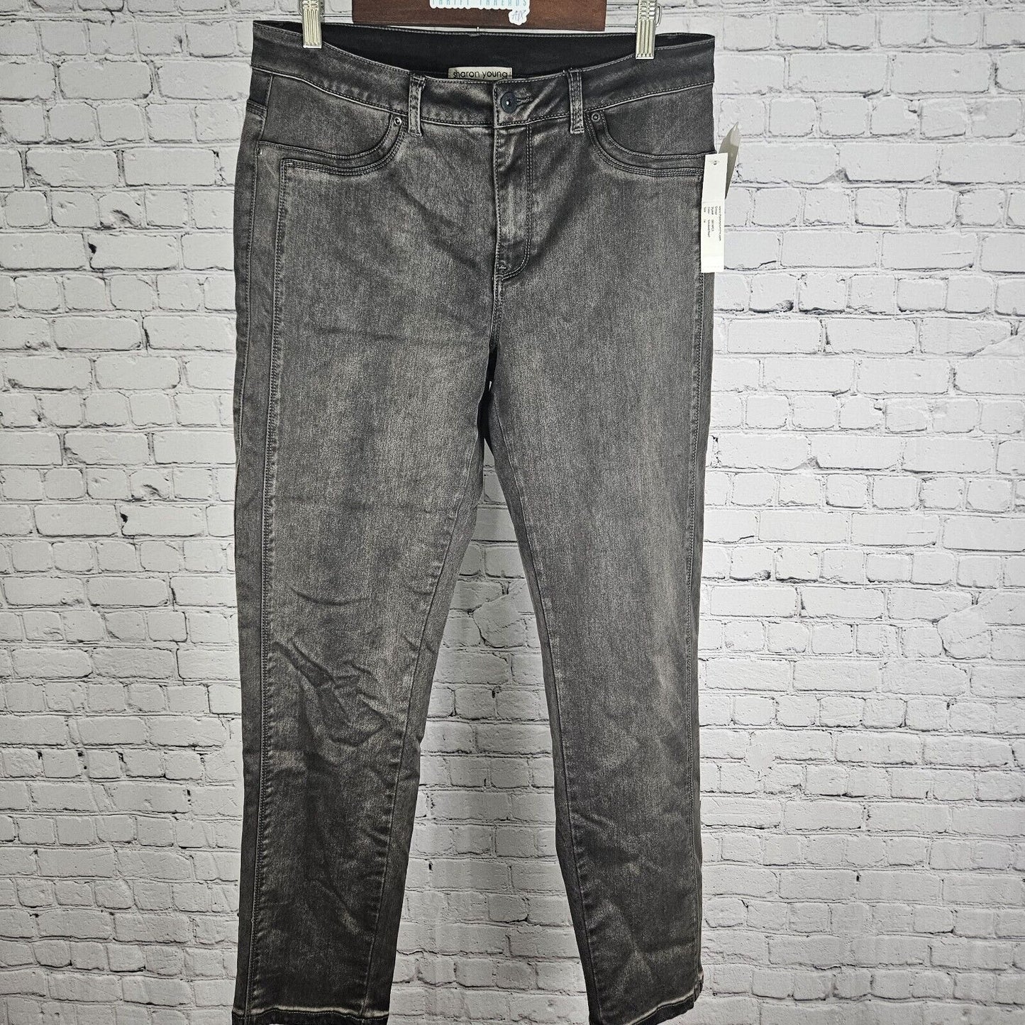 NWT Sharon Young High Rise Frosted Smoked Pearl Black Jeans Size 14 (32 X 31)