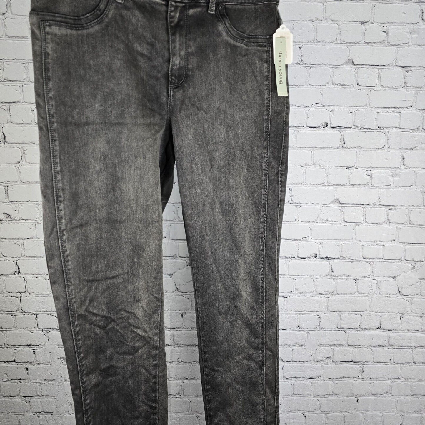 NWT Sharon Young High Rise Frosted Smoked Pearl Black Jeans Size 14 (32 X 31)